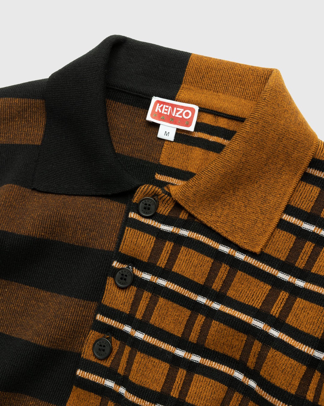 Kenzo – Striped Merino Wool Polo Dark Camel - Shirts - Brown - Image 4