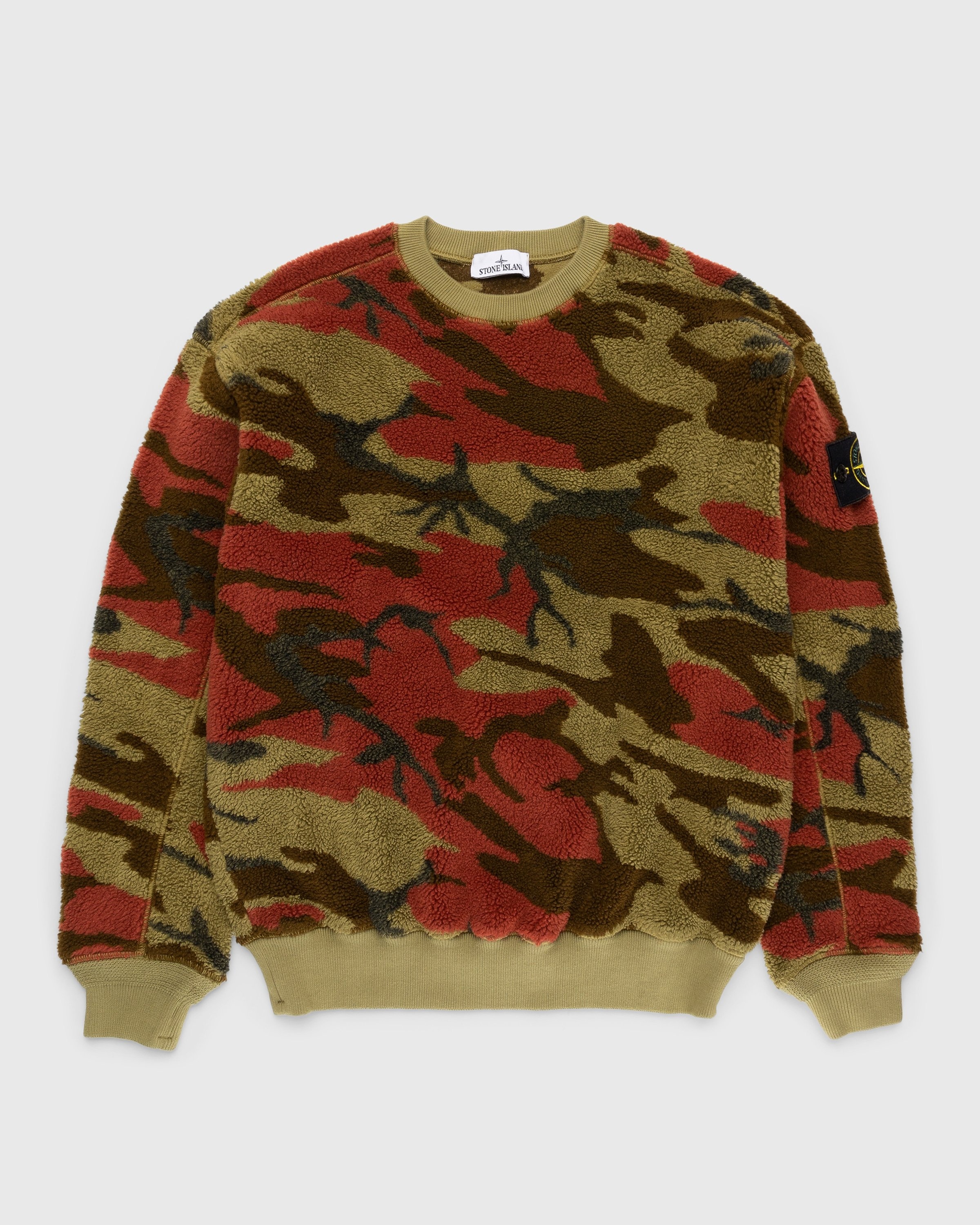 Stone Island – Heritage Camo Jacquard Wool-Nylon Crewneck Military Green - Sweats - Green - Image 1