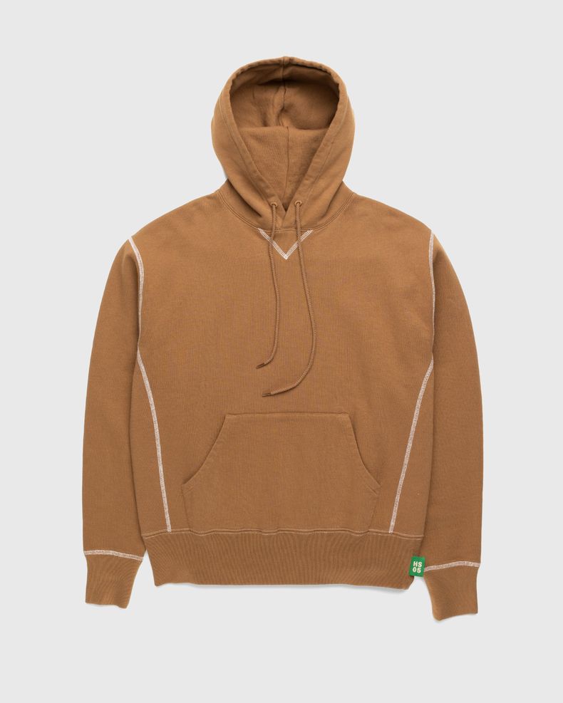 Contrast Stitch Fleece Hoodie Brown