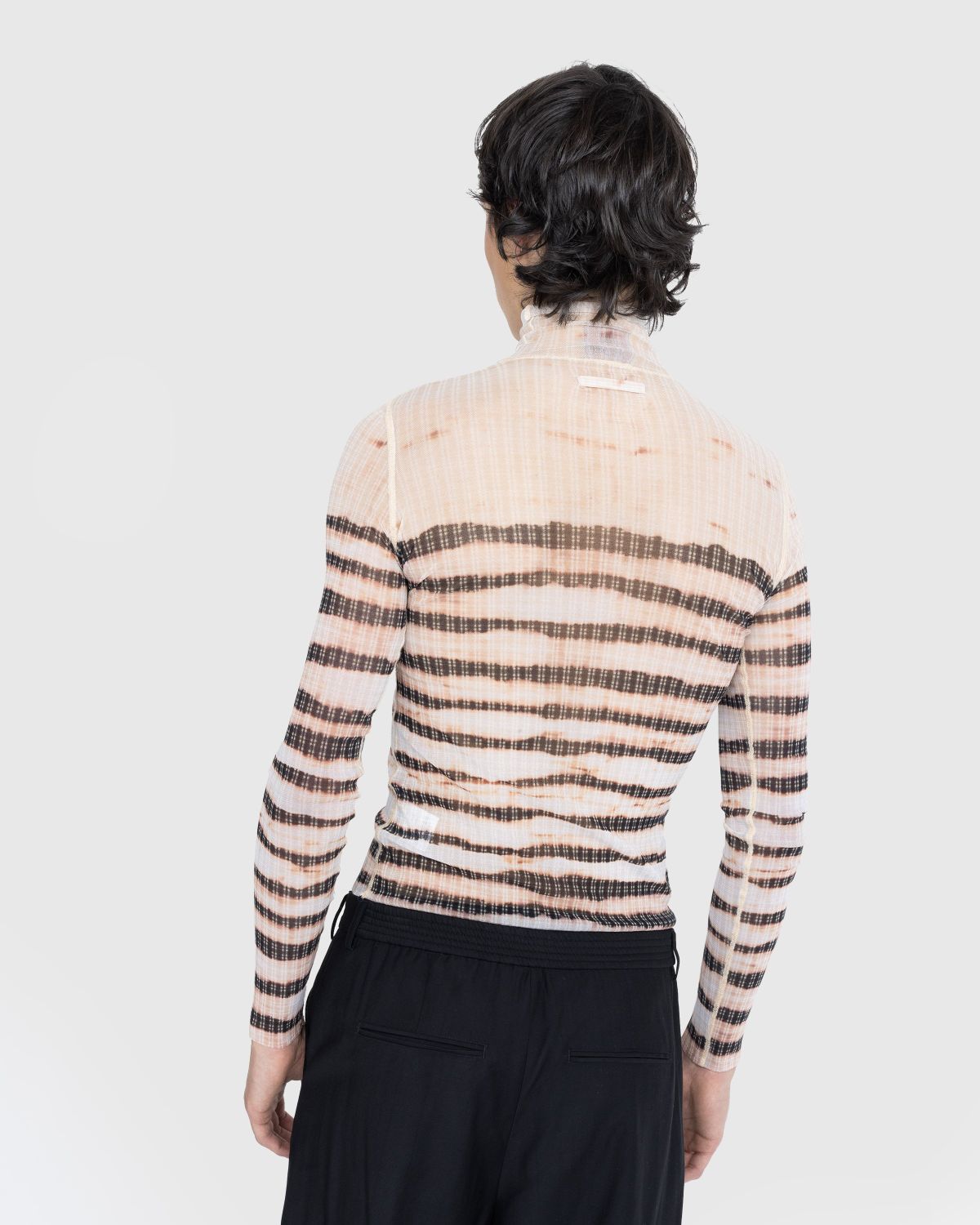 Jean Paul Gaultier – High Neck Longsleeve Printed Stripe Top Ecru/Brown - Longsleeves - Beige - Image 3