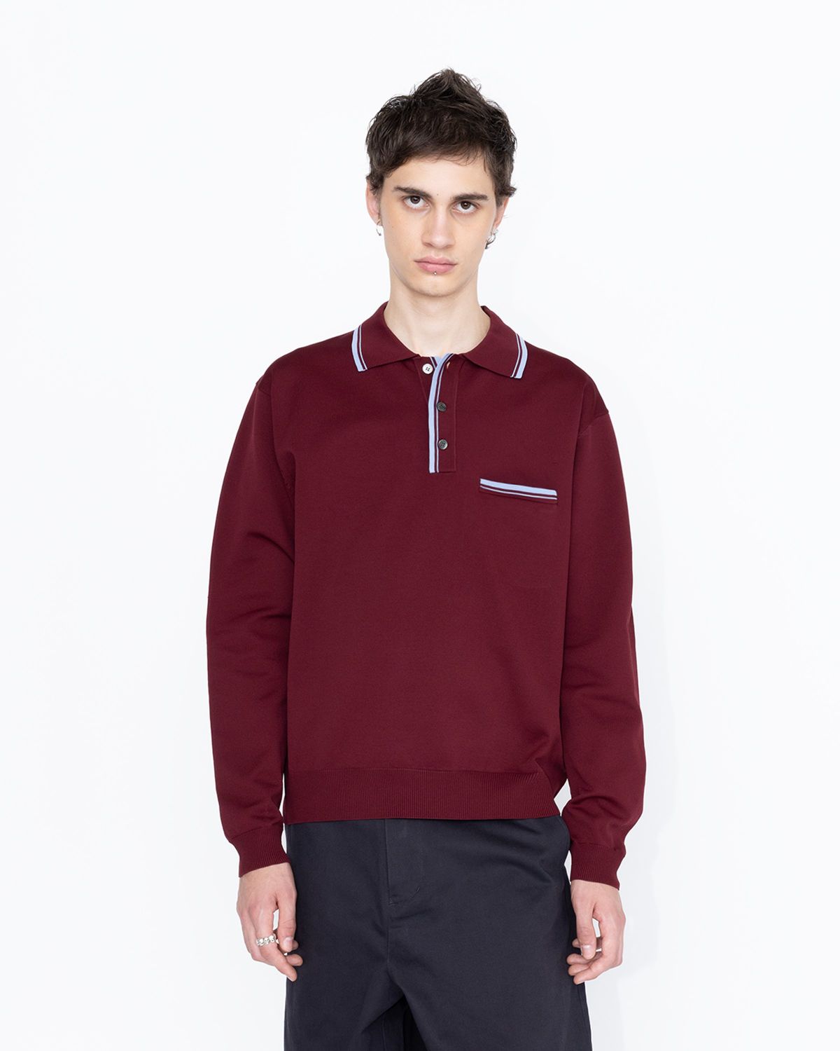 Highsnobiety HS05 – Long Sleeves Knit Polo Bordeaux - Longsleeves - Red - Image 3