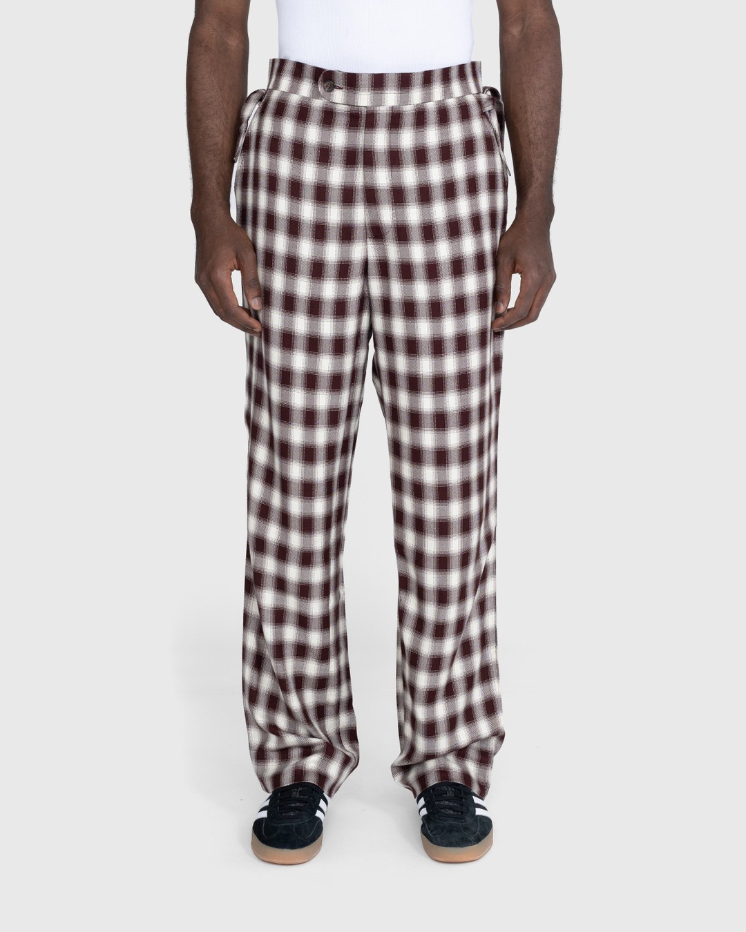 Bode – Shadow Plaid Side-Tie Trousers Brown - Pants - Brown - Image 2