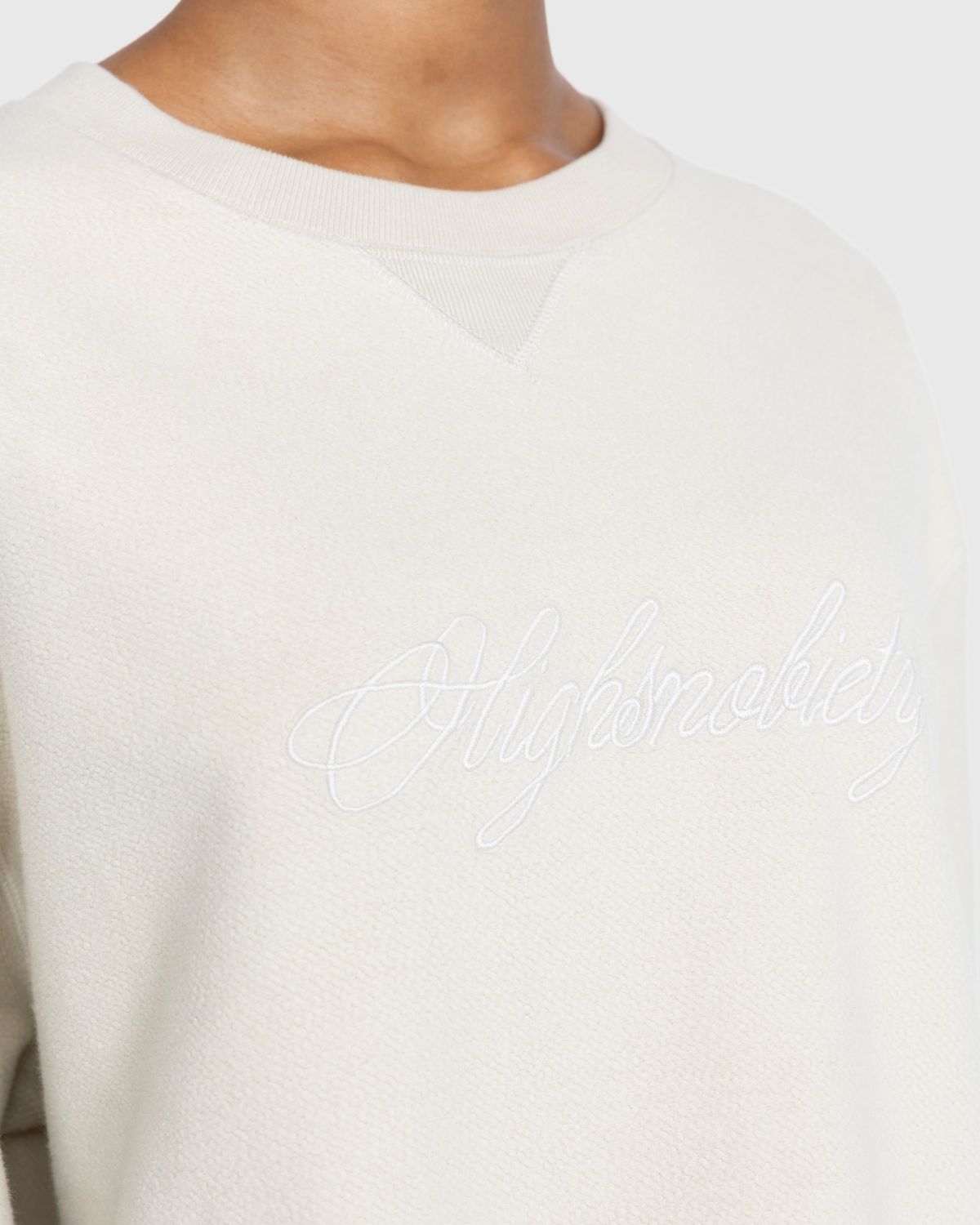 Highsnobiety – Script Logo Reverse Fleece Crew Beige - Sweatshirts - Beige - Image 5