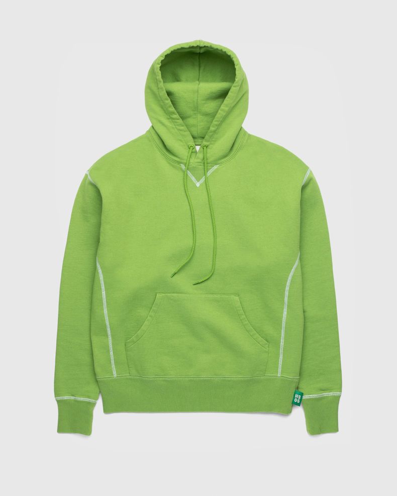 Contrast Stitch Fleece Hoodie Green