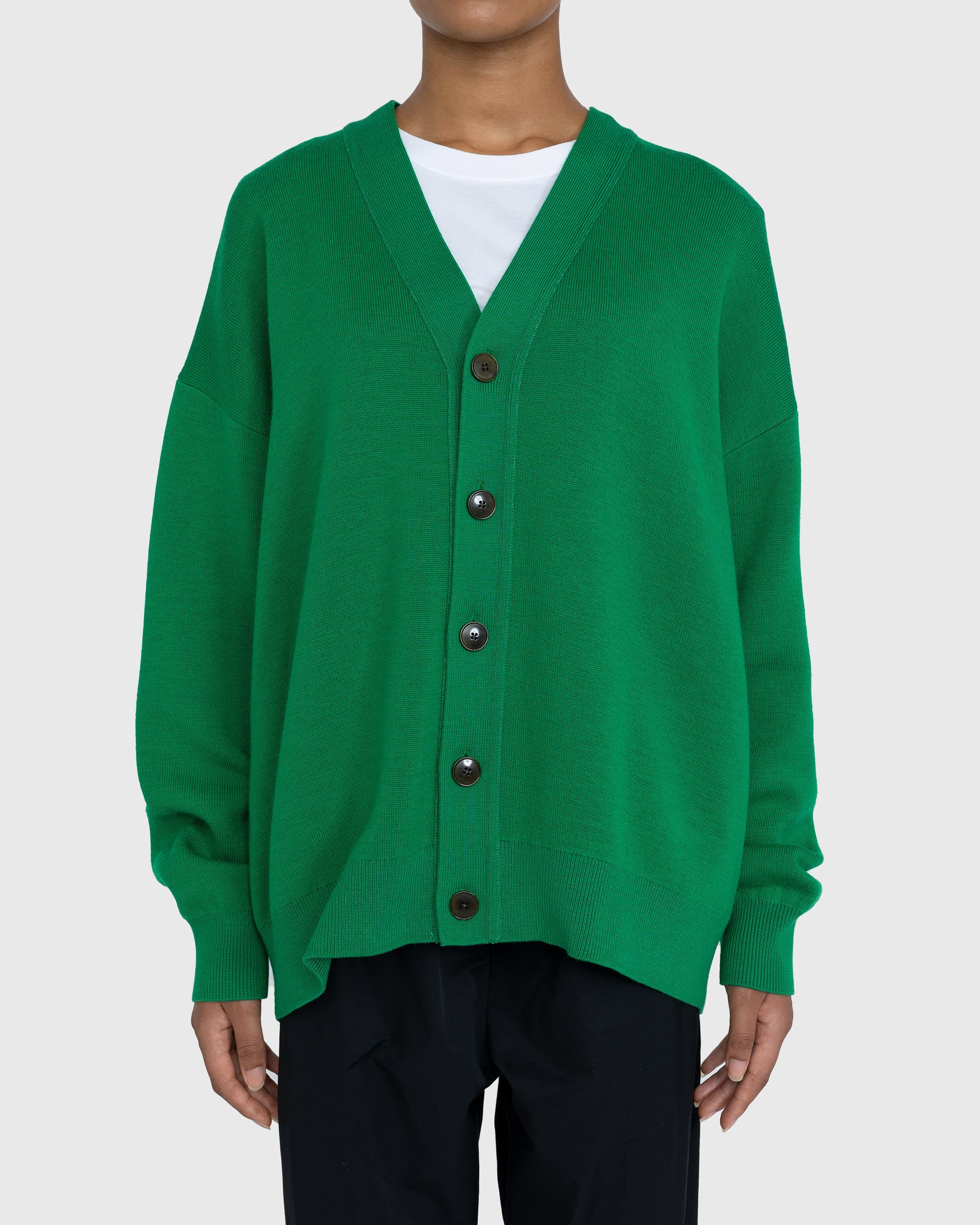 Acne Studios – Wool Blend V-Neck Cardigan Sweater Electric Green - Cardigans - Green - Image 2