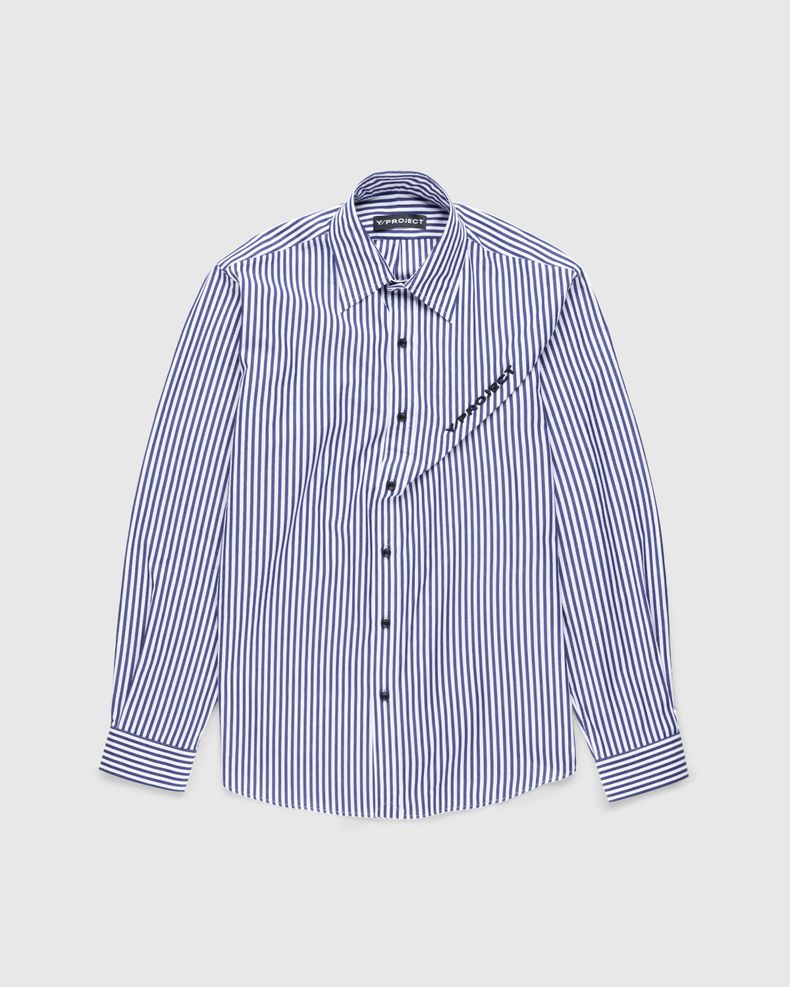 Y/Project – Pinched Logo Stripe Shirt Navy/White