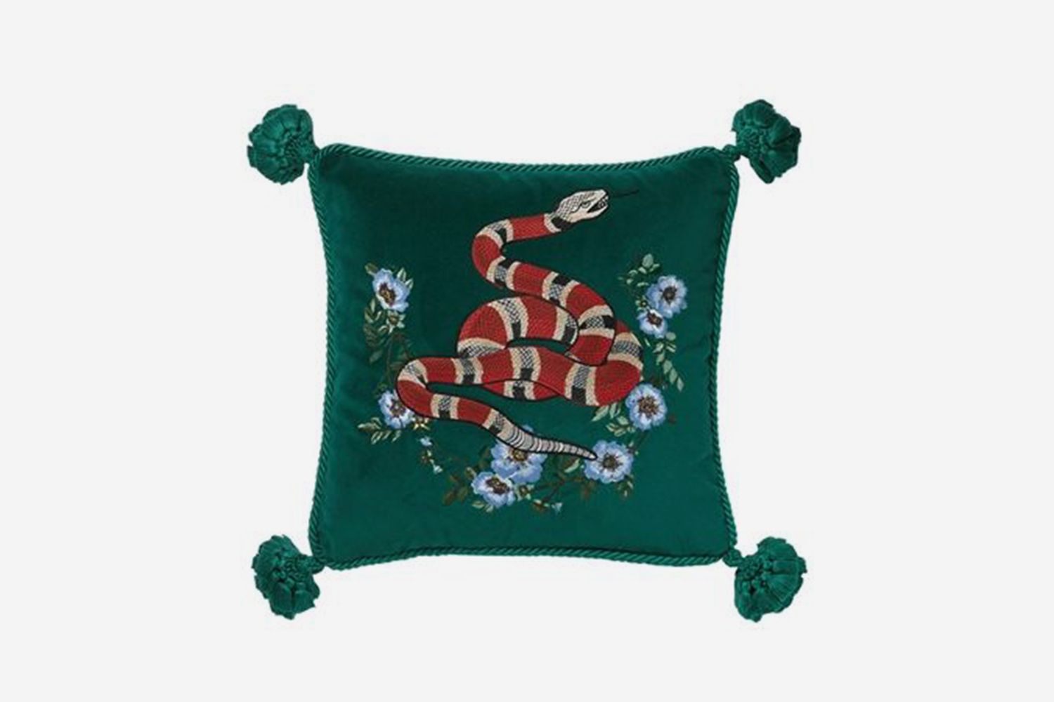 Snake Embroidered Velvet Pillow