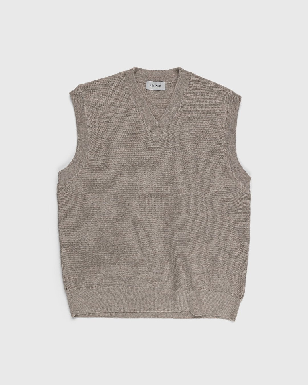 Lemaire – V-Neck Merino Vest Light Stone Melange - Knitwear - Beige - Image 1