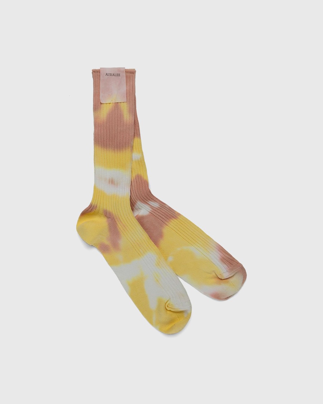 Auralee – Giza Cotton Dyed Socks PINK YELLOW DYE - Crew - Pink - Image 1