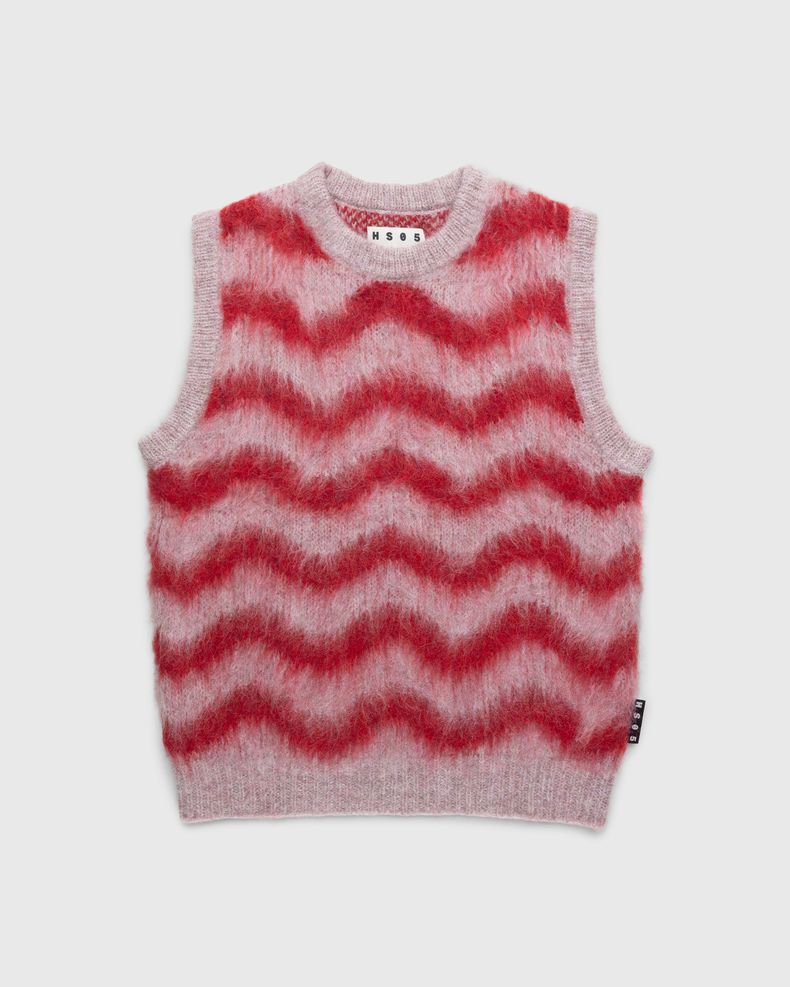 Highsnobiety HS05 – Alpaca Fuzzy Wave Sweater Vest Pale Rose/Red