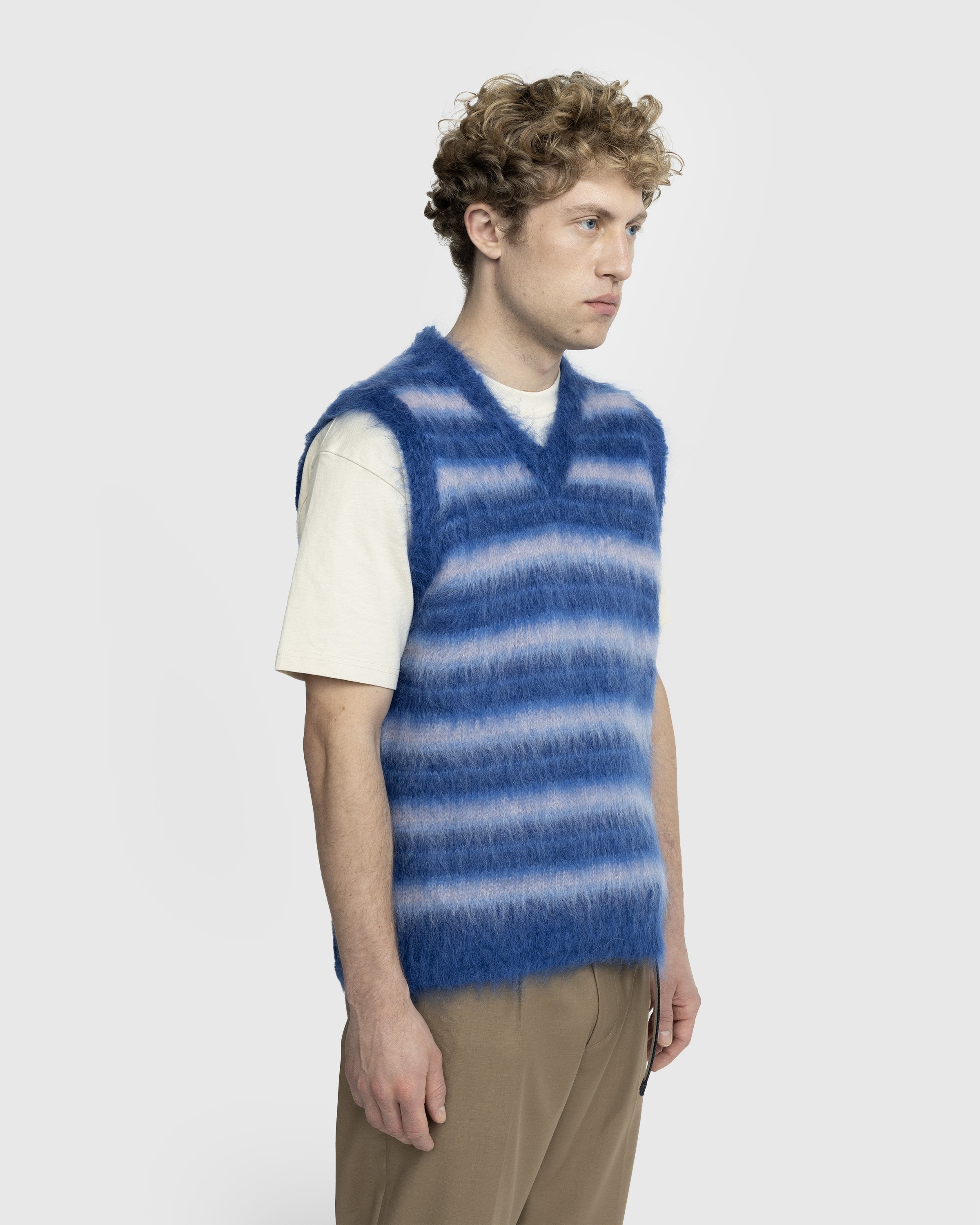Marni – Striped V-Neck Sweater Vest Blue - Knitwear - Blue - Image 4
