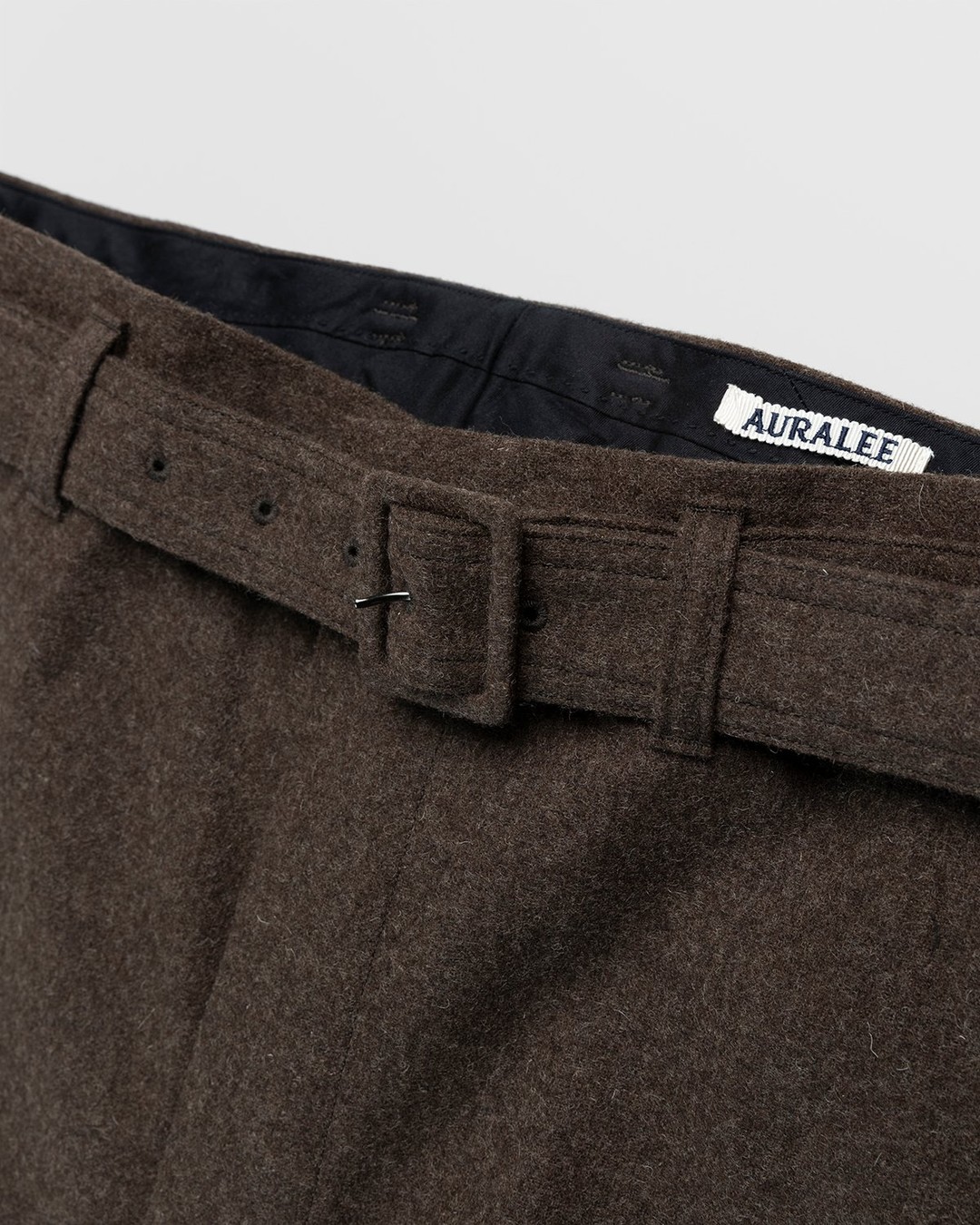 Auralee – High-Waisted Shetland Wool Pants Dark Brown - Cargo Pants - Brown - Image 3
