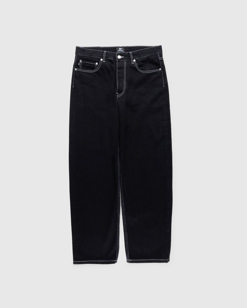 Contrast Stitch Loose Denim Pants Black