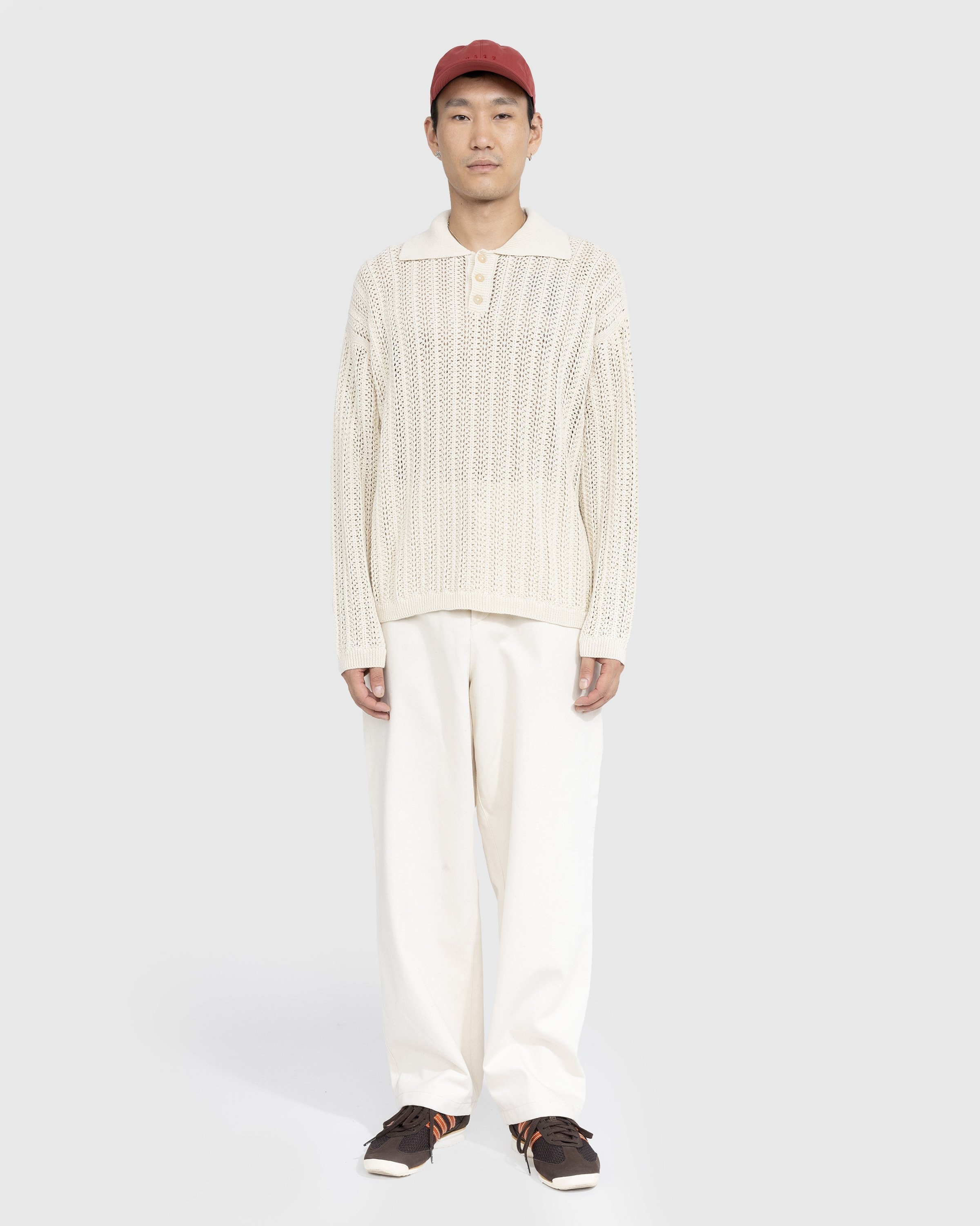 Bode – Pointelle Polo Longsleeve Cream - Shirts - Beige - Image 2