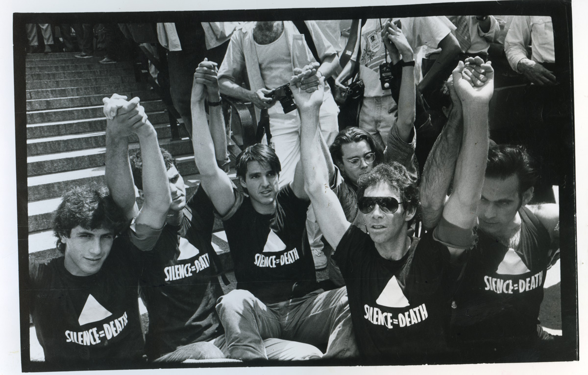 ACT-UP Demo Federal Plaza NYC June 30, 1987 From left: Steve Gendon, Mark Aurigemma, Douglas Montgomery, Charles Stinson, Frank O’Dowd, Avram Finkelstein.