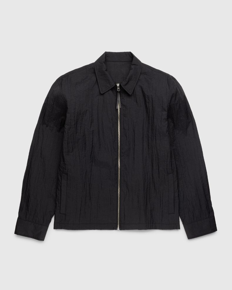 Texture Nylon Zipper Shirt Jacket Black