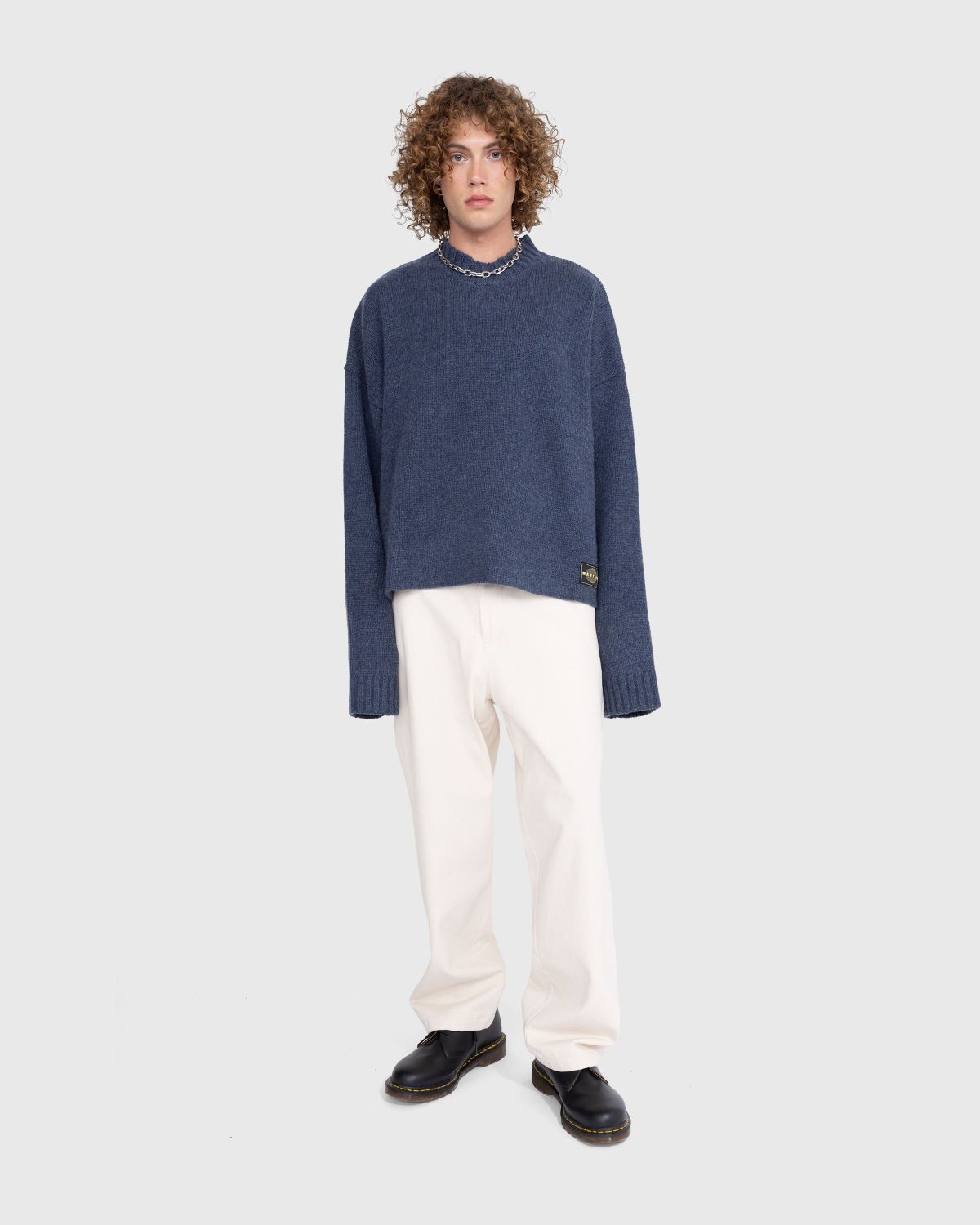 Martine Rose – Oversized V-Neck Jumper Indigo - Knitwear - Blue - Image 4