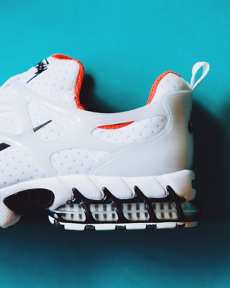 stussy x nike air zoom spiridon caged 2 kk white colorway