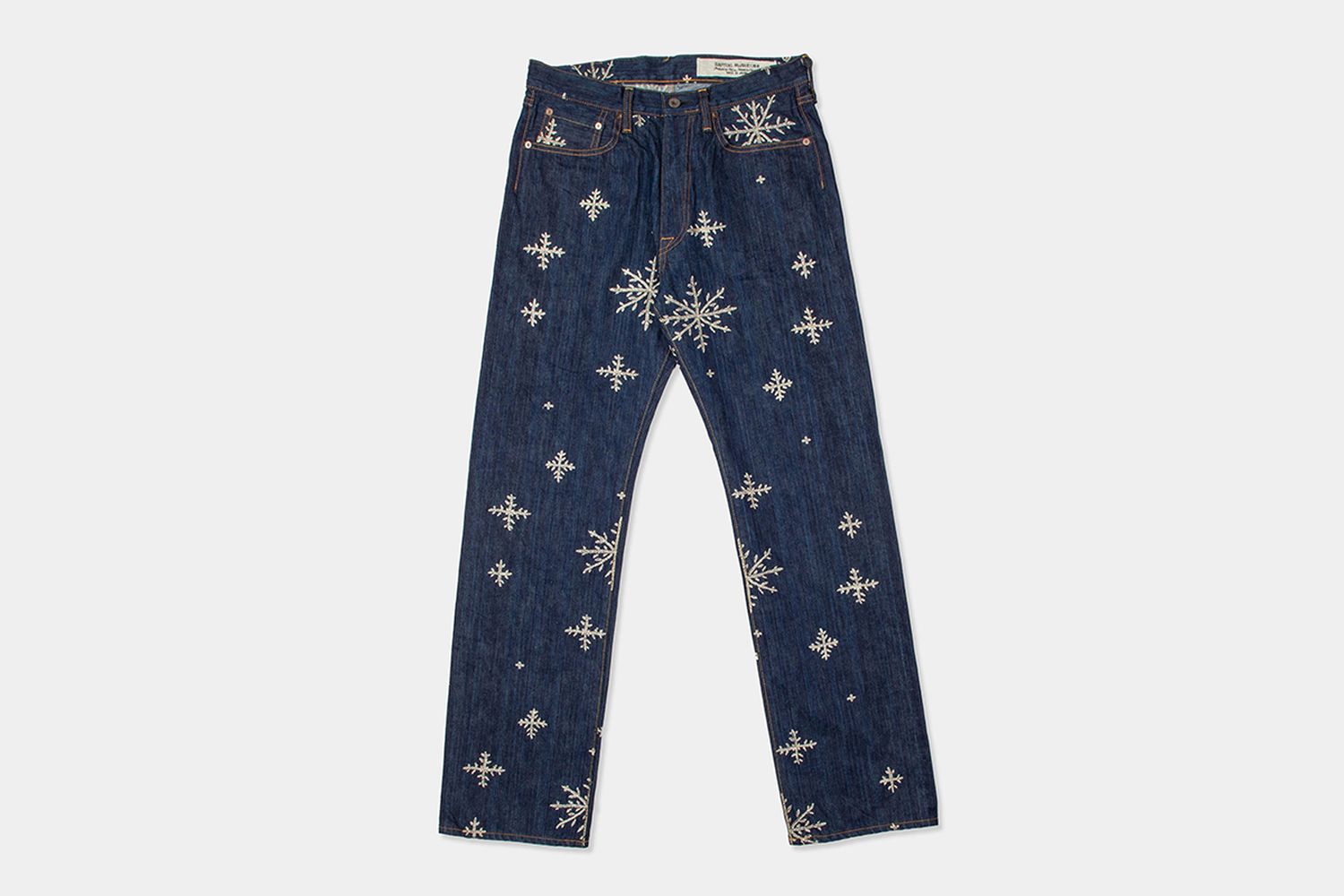 14 oz denim pants with snow embroidery