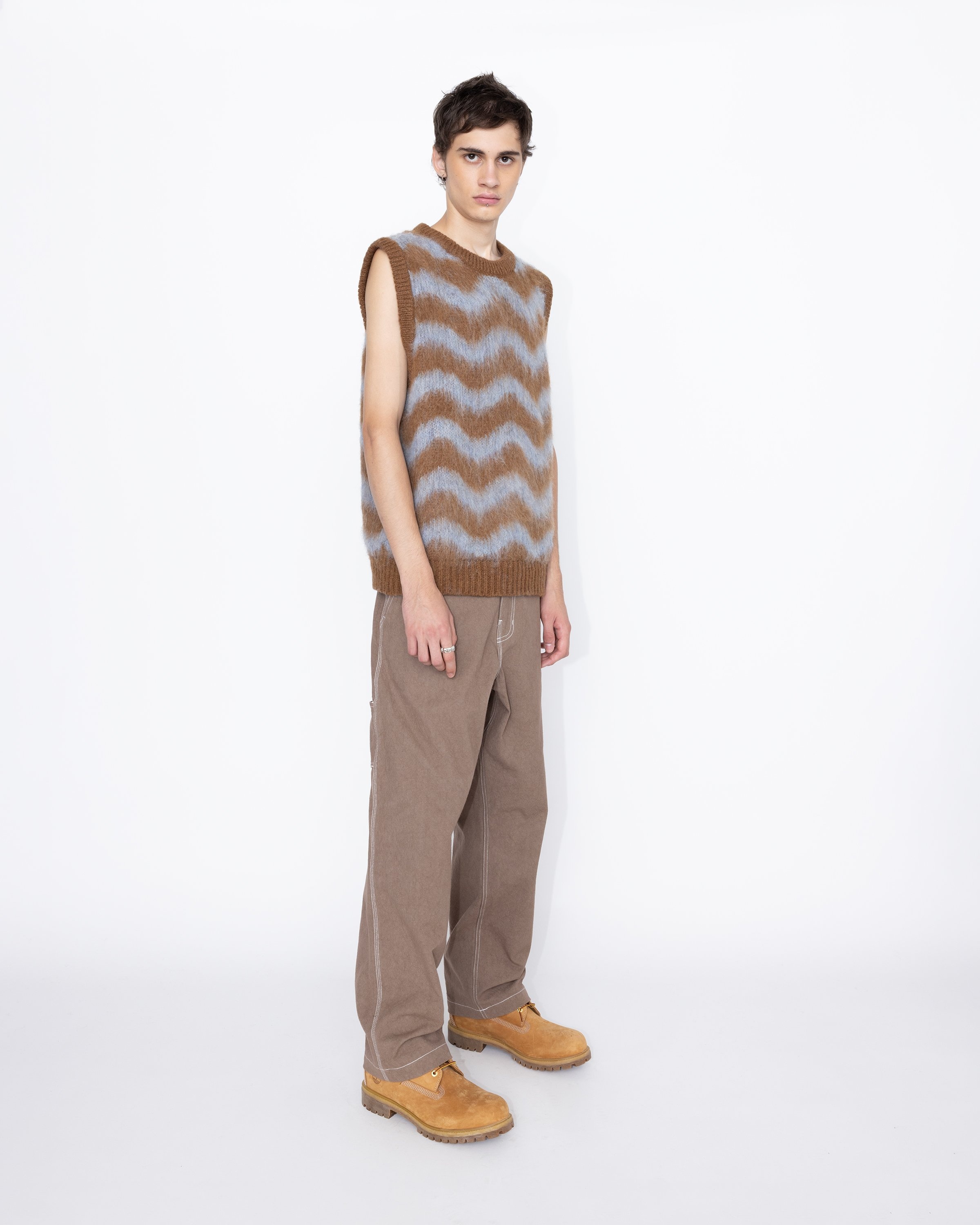 Highsnobiety HS05 – Alpaca Fuzzy Wave Sweater Vest Light Blue/Brown - Knitwear - Multi - Image 4