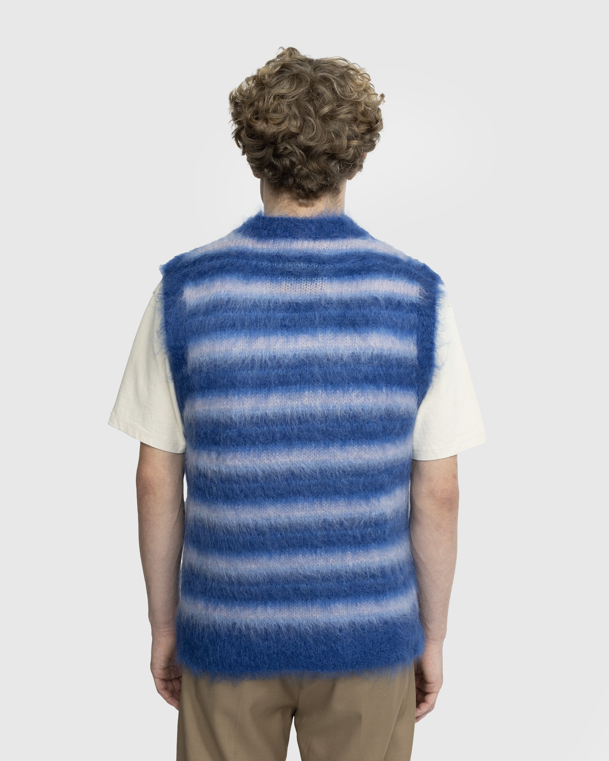 Marni – Striped V-Neck Sweater Vest Blue - Knitwear - Blue - Image 3
