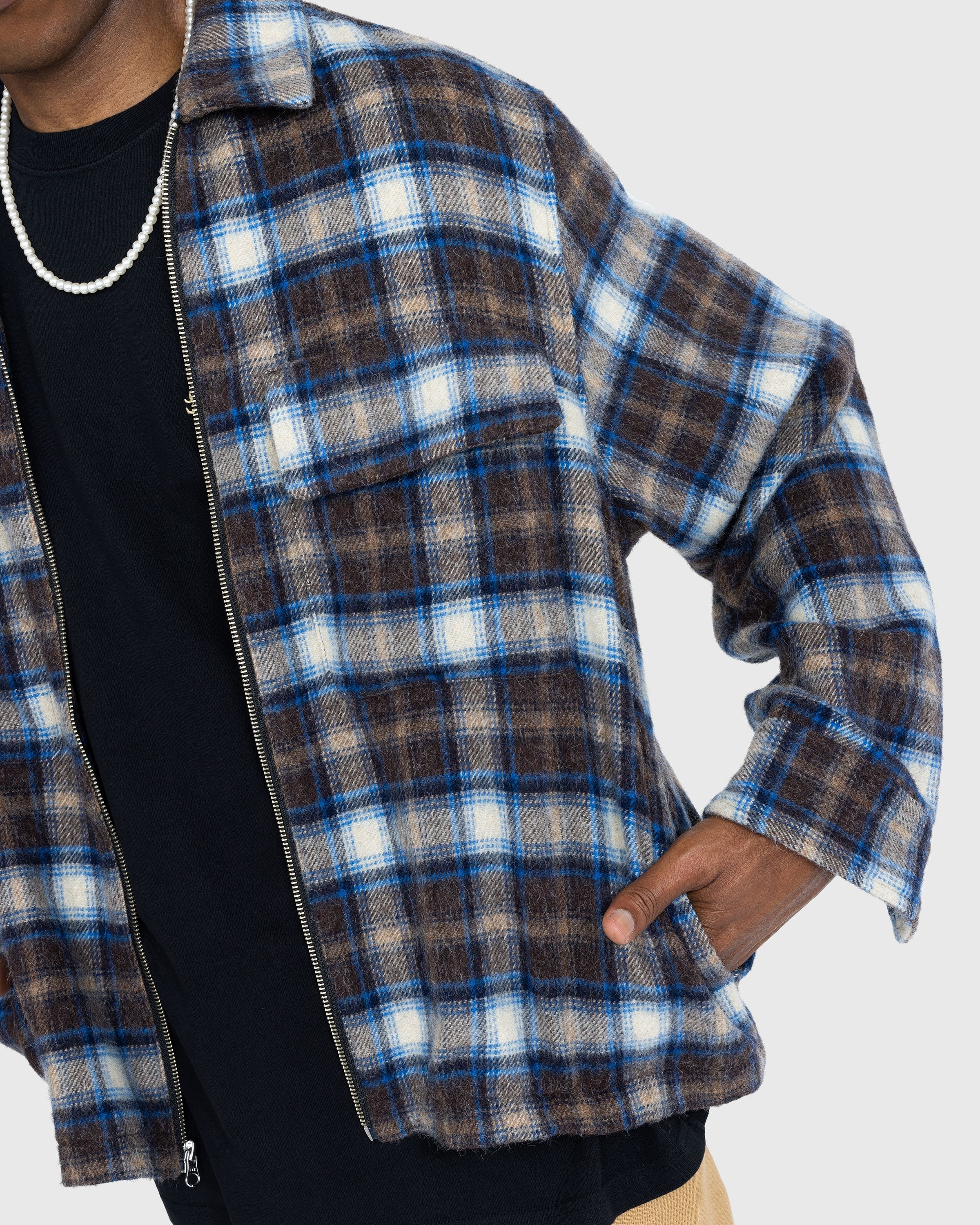 Highsnobiety – Neu York Shaggy Wool Plaid Zip Shirt Brown - Shirts - Brown - Image 5
