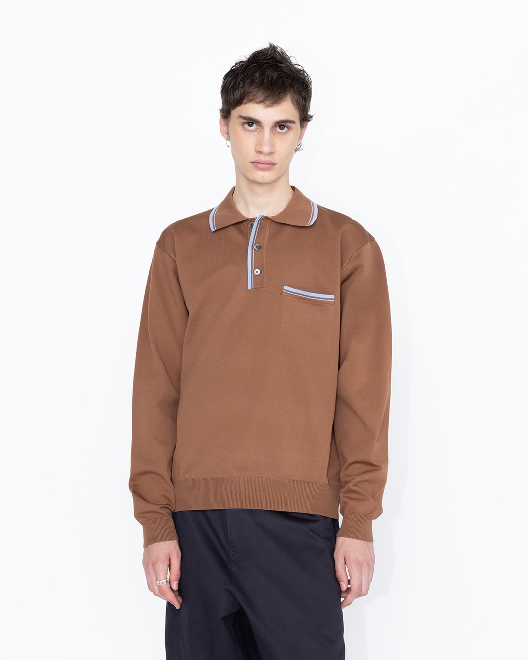 Highsnobiety HS05 – Long Sleeves Knit Polo Brown - Longsleeves - Brown - Image 3