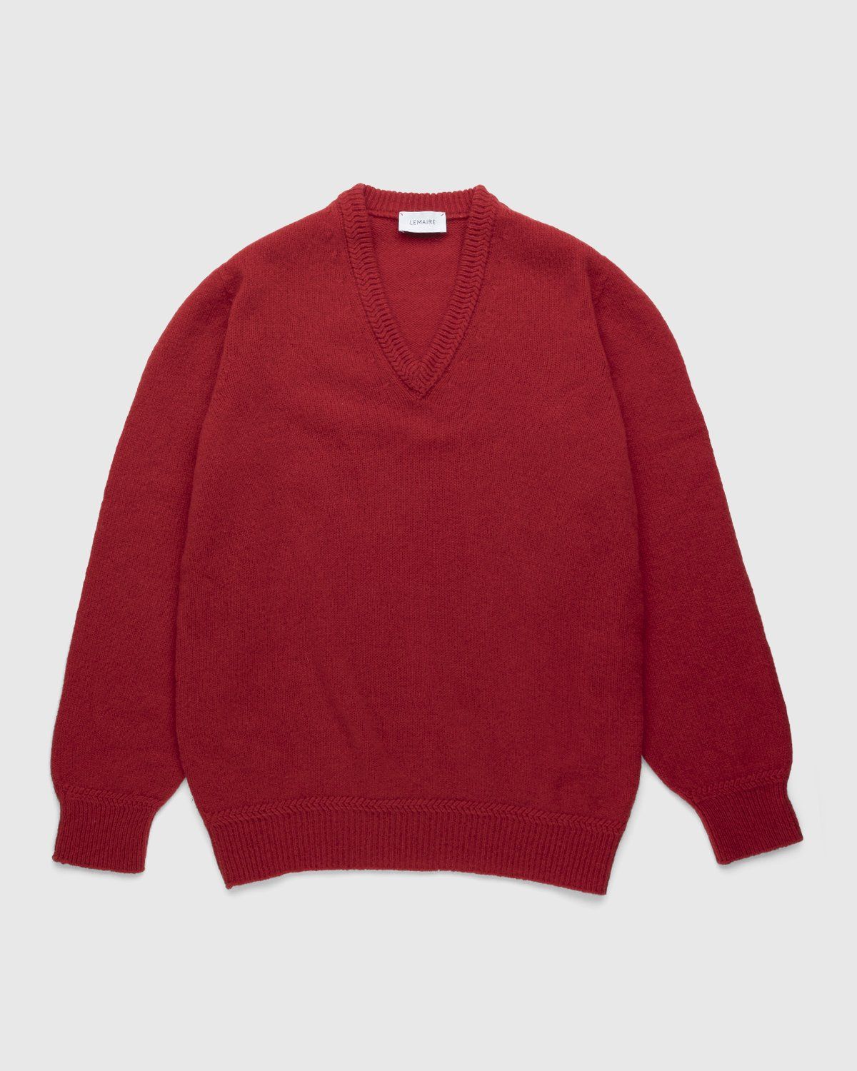 Lemaire – Seamless Shetland Wool V-Neck Sweater Poppy Red - Knitwear - Red - Image 1