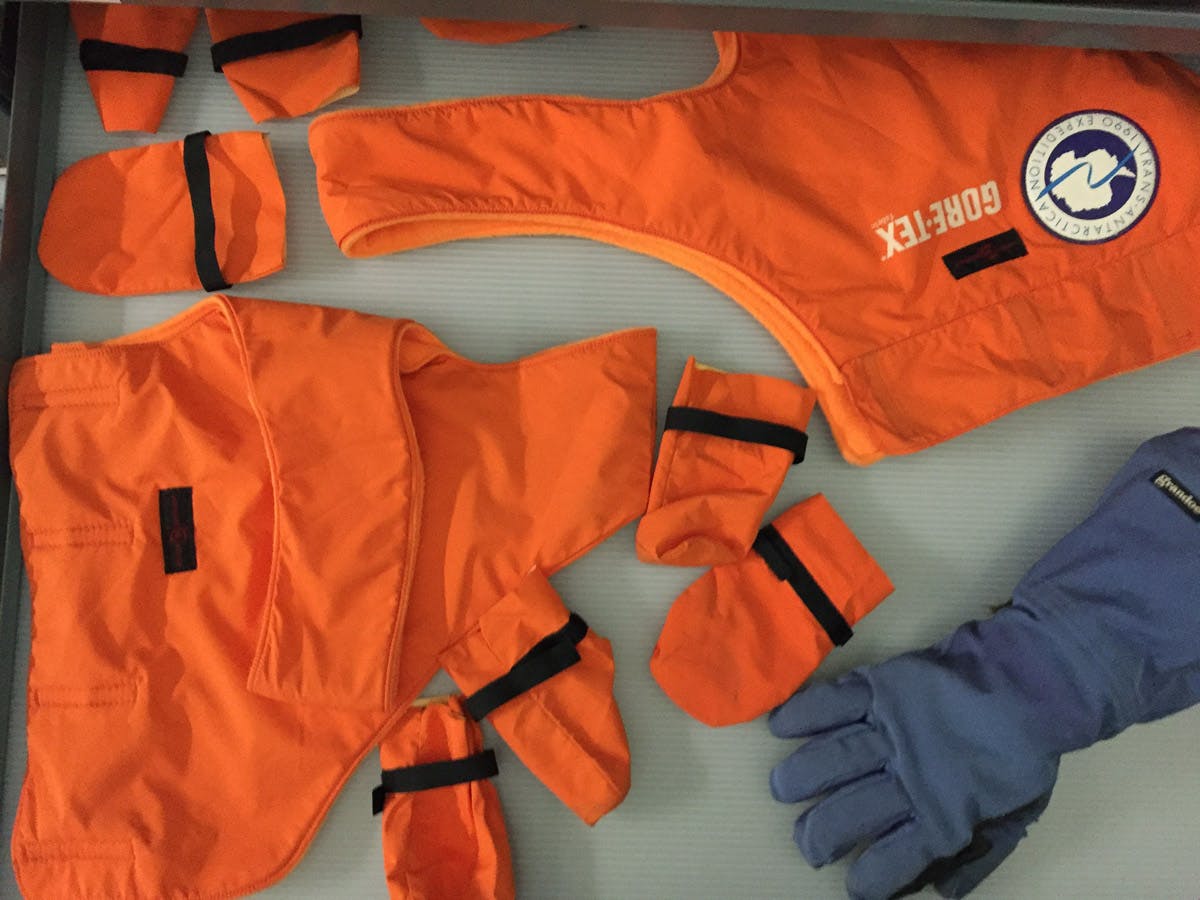 Sled Dog Expedition Suit and Gloves, shot by Haas at the W. L. Gore US archive