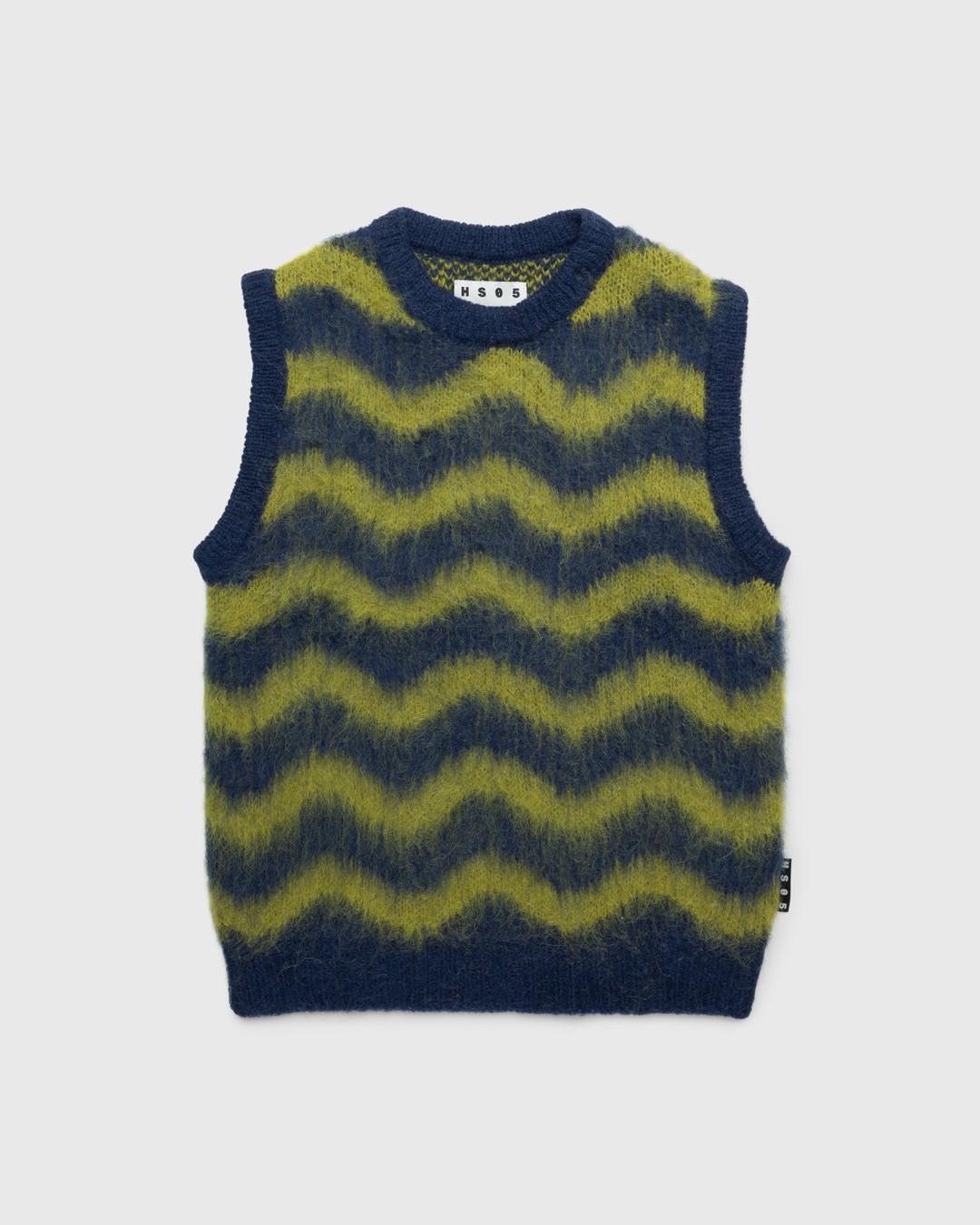 Highsnobiety HS05 – Alpaca Fuzzy Wave Sweater Vest Navy/Olive green - Knitwear - Multi - Image 1