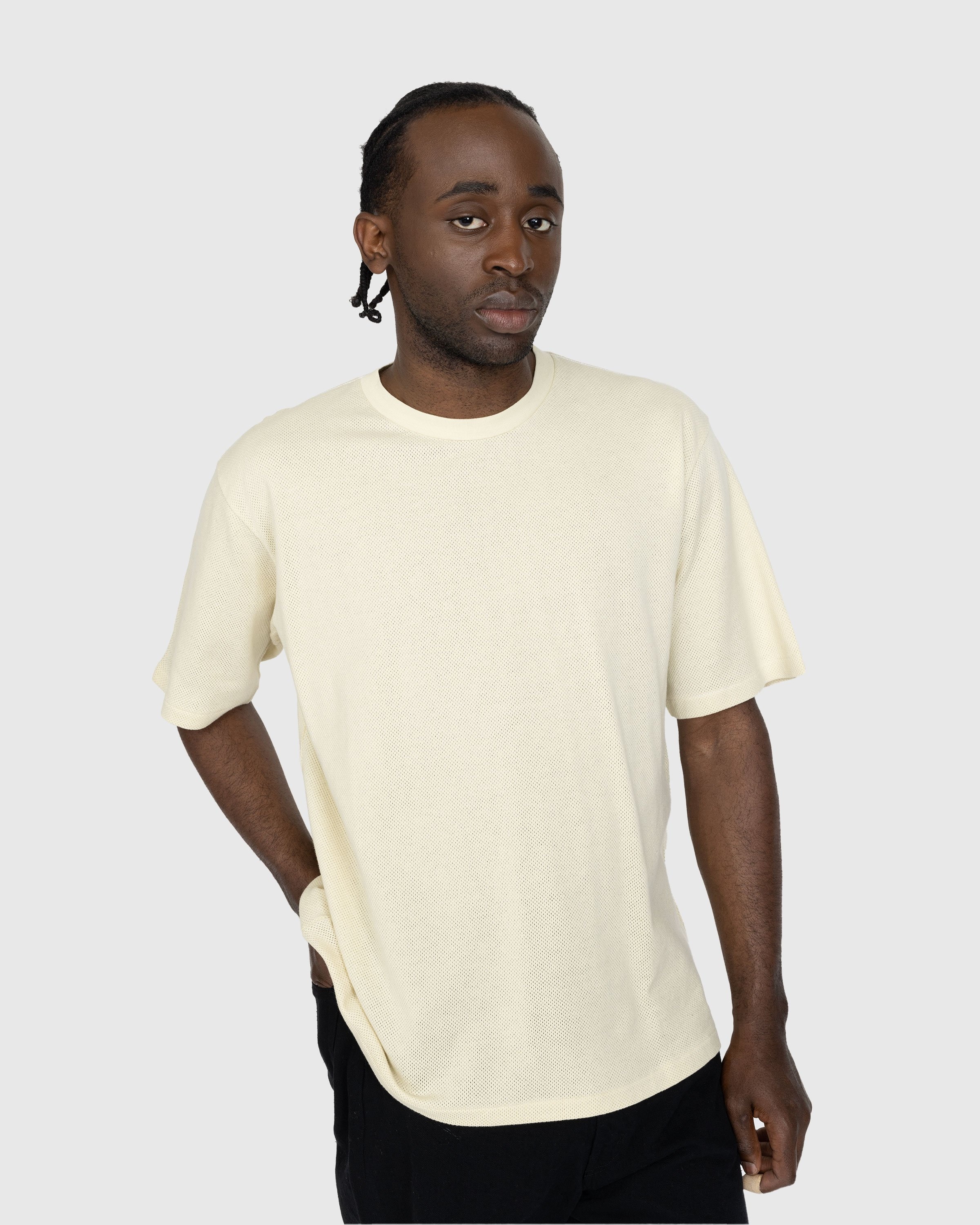 Auralee – Cotton Mesh Dyed Tee Ivory - Tops - Beige - Image 2