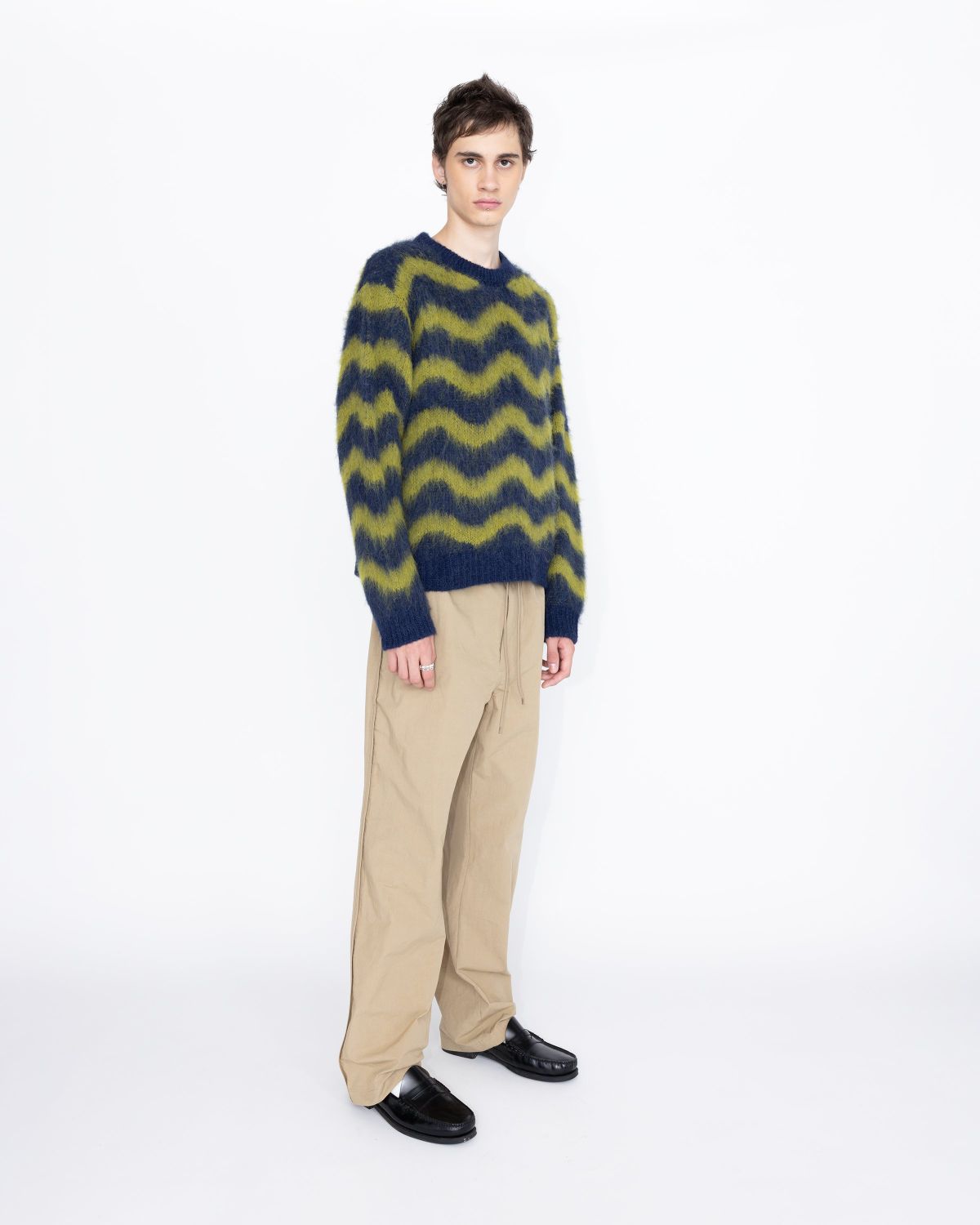 Highsnobiety HS05 – Alpaca Fuzzy Wave Sweater Navy/Olive Green - Knitwear - Multi - Image 4