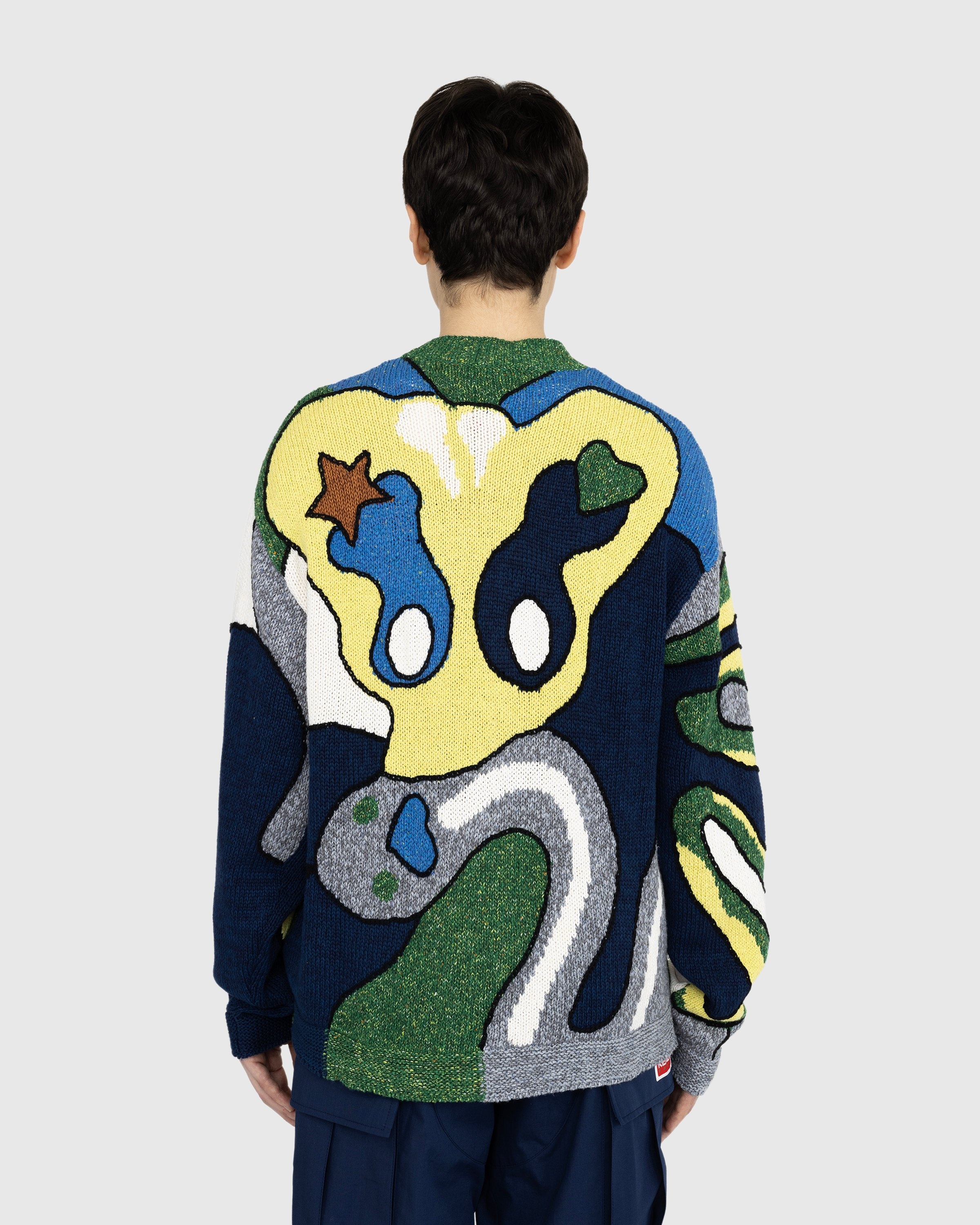 Kenzo – Wavy Stripe Wool Cardigan Midnight Blue - Knitwear - Blue - Image 4