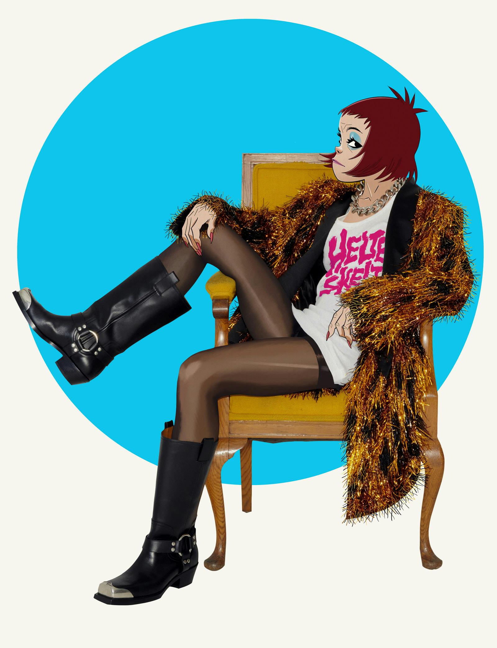 Top CALVIN KLEIN Jacket and necklace CELINE HOMME BY HEDI SLIMANE Tights WOLFORD Boots GUCCI