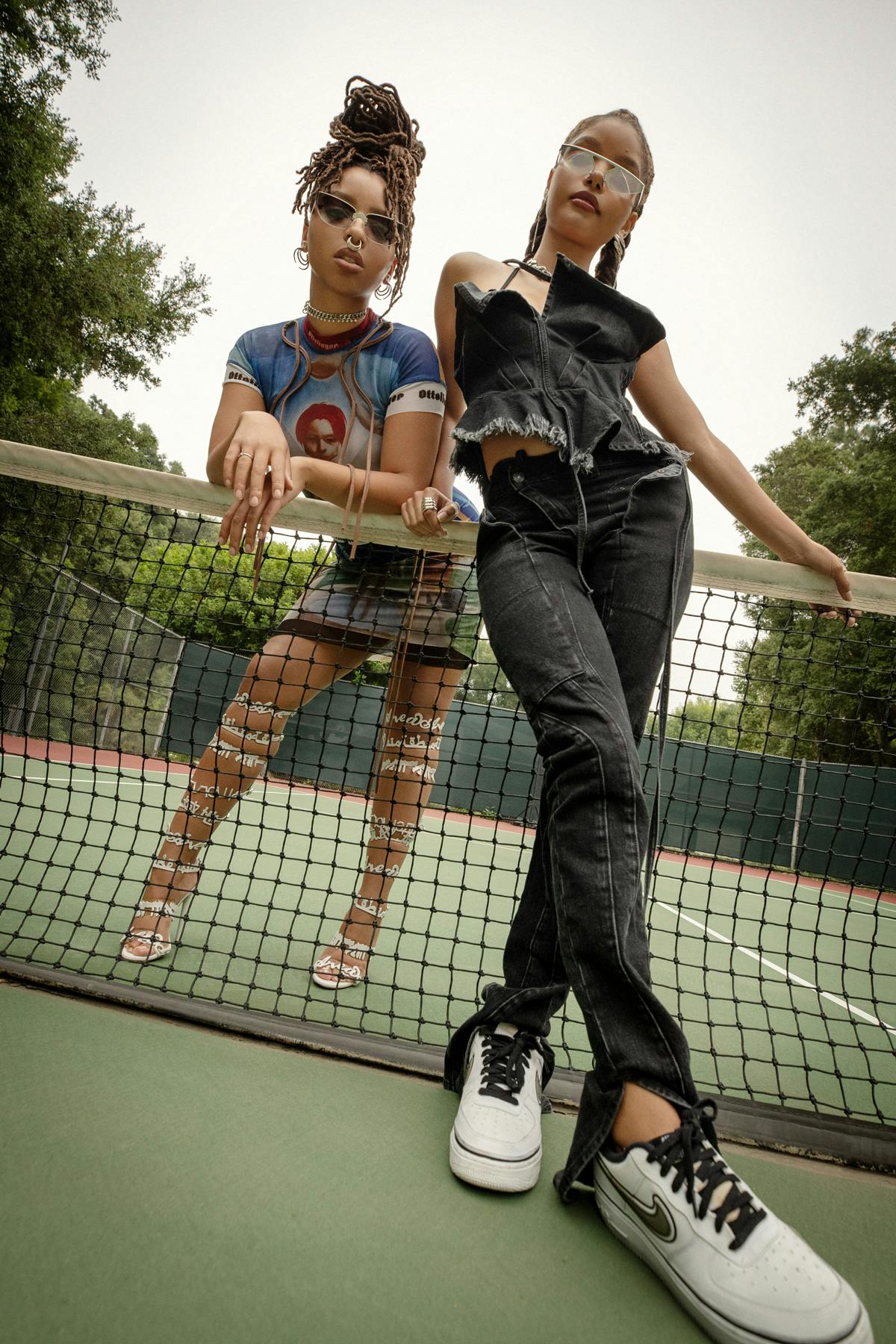 Chloe (left) Dress OTTOLINGER / Shoes AREA Halle (right) Top and Bottom OTTOLINGER / Shoes NIKE / Sunglasses CHRISHABANA