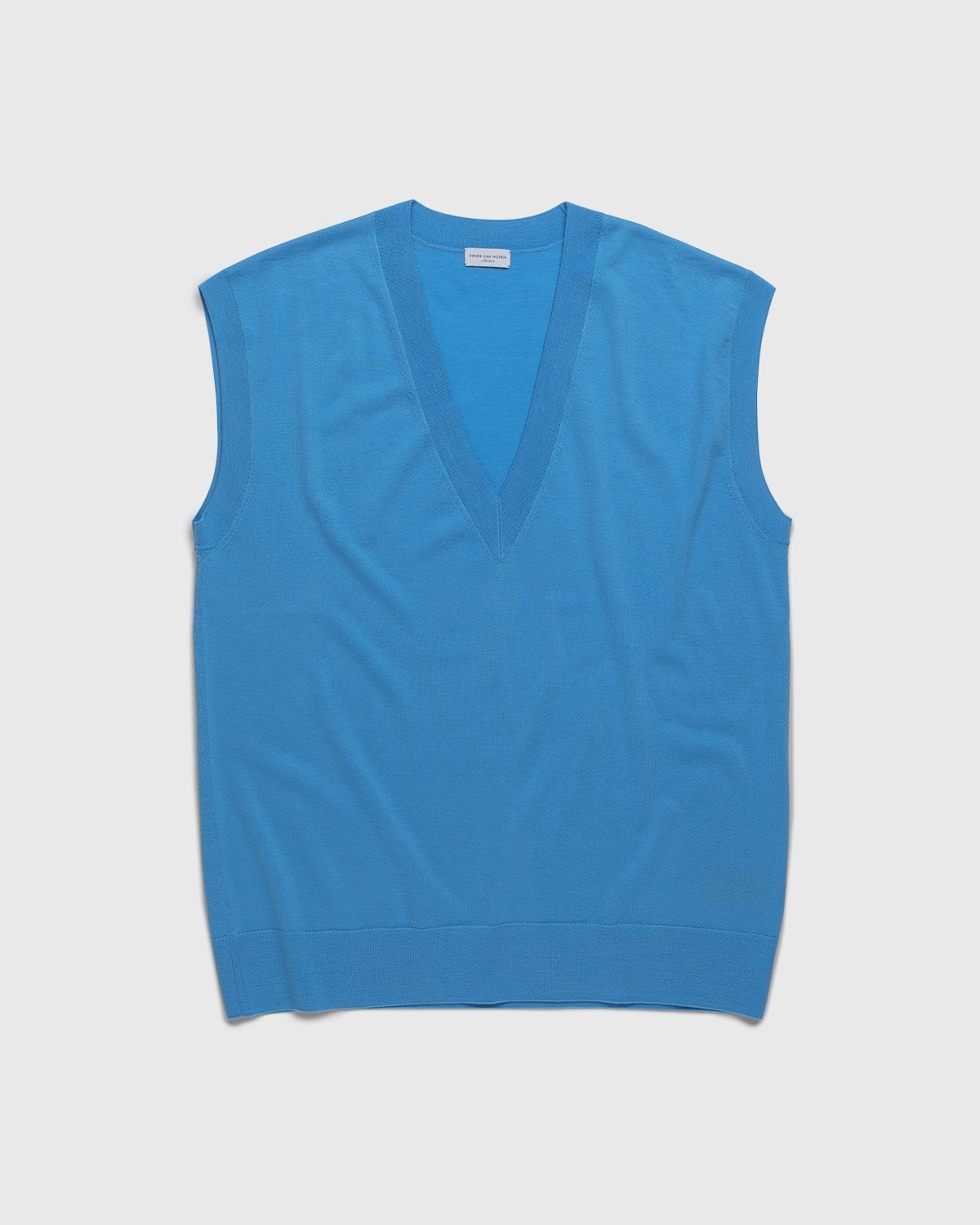 Dries van Noten – Merino Sleeveless Sweater Madonna - Knitwear - Blue - Image 1