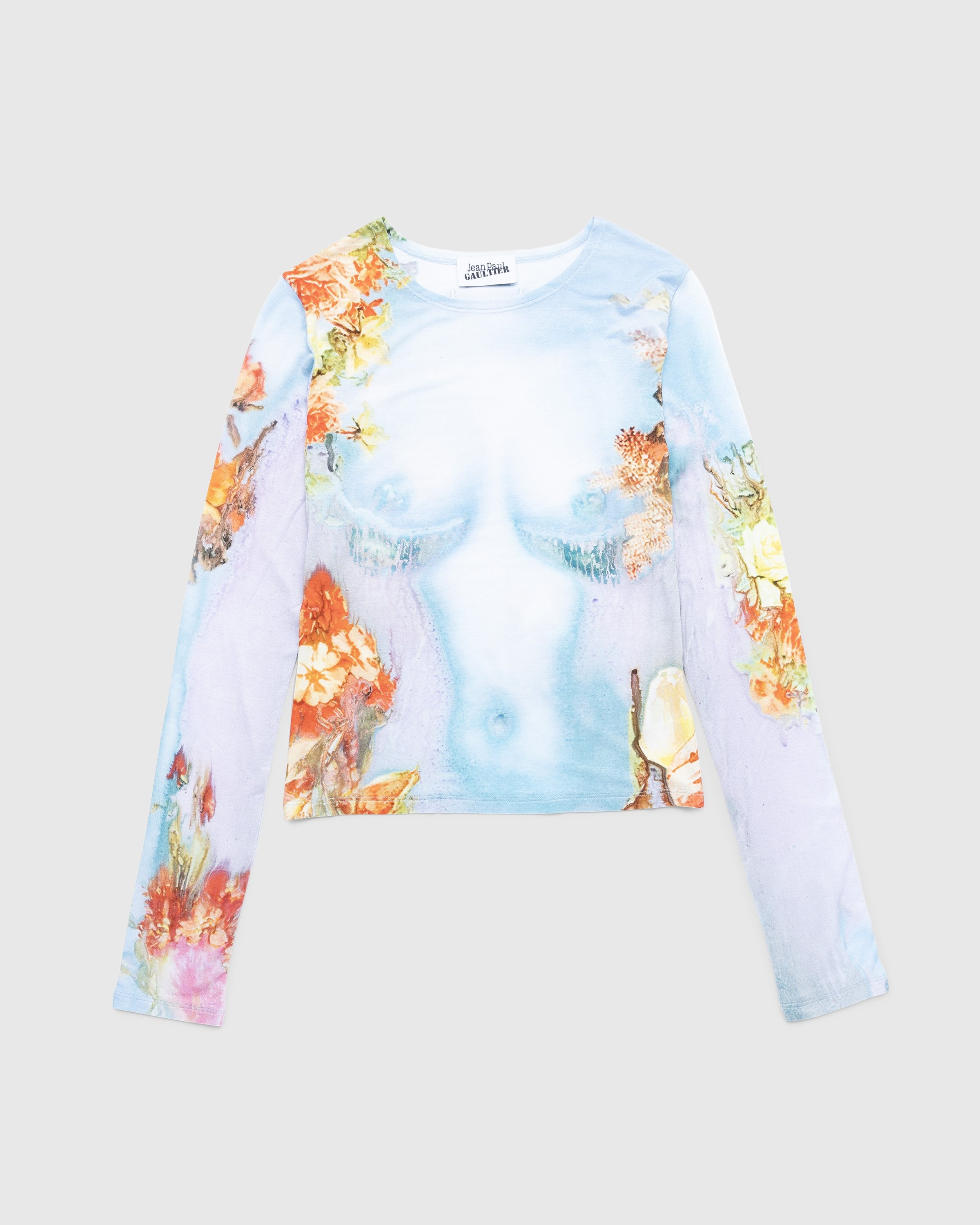 Jean Paul Gaultier – Body Flower-Print Mesh Top Blue  - Longsleeves - Blue - Image 1