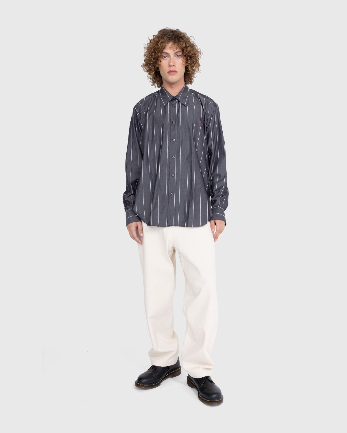 Martine Rose – Pulled Neck Shirt Grey/White - Shirts - Grey - Image 4