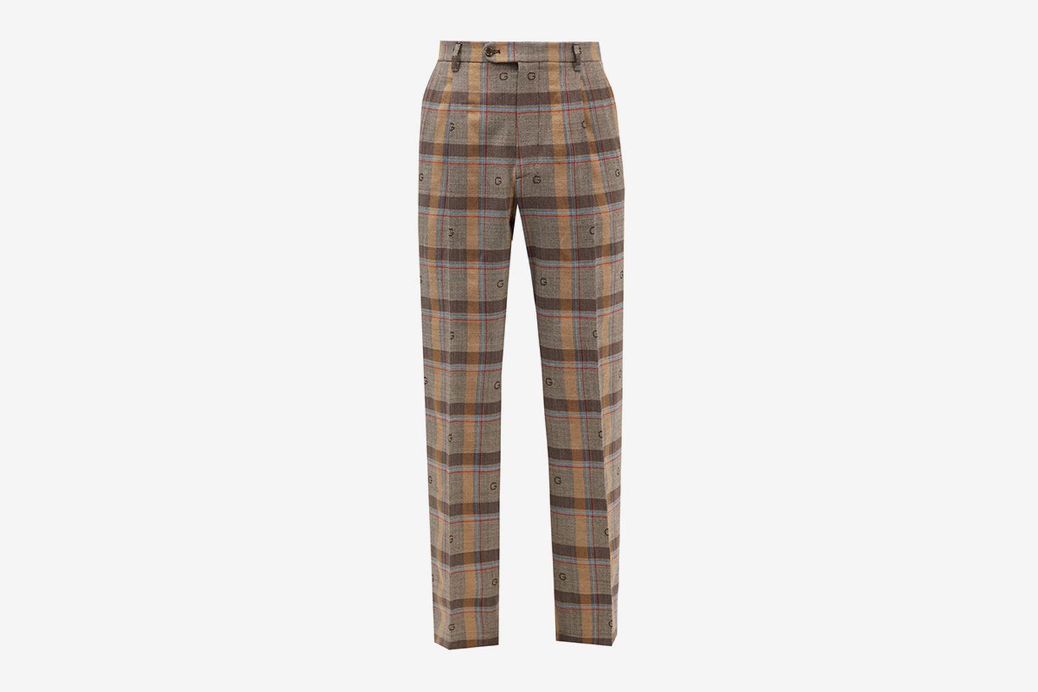 Monogram-Jacquard Check Wool-Twill Suit Trousers