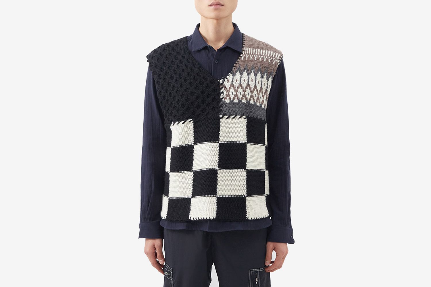 Patchwork V-neck Wool Sweater Vest