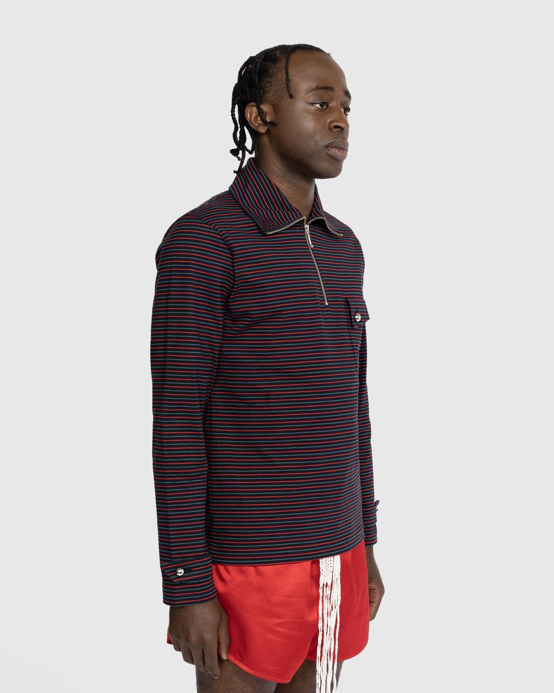 Wales Bonner – Franco Half Zip Top - Longsleeves - Blue - Image 4