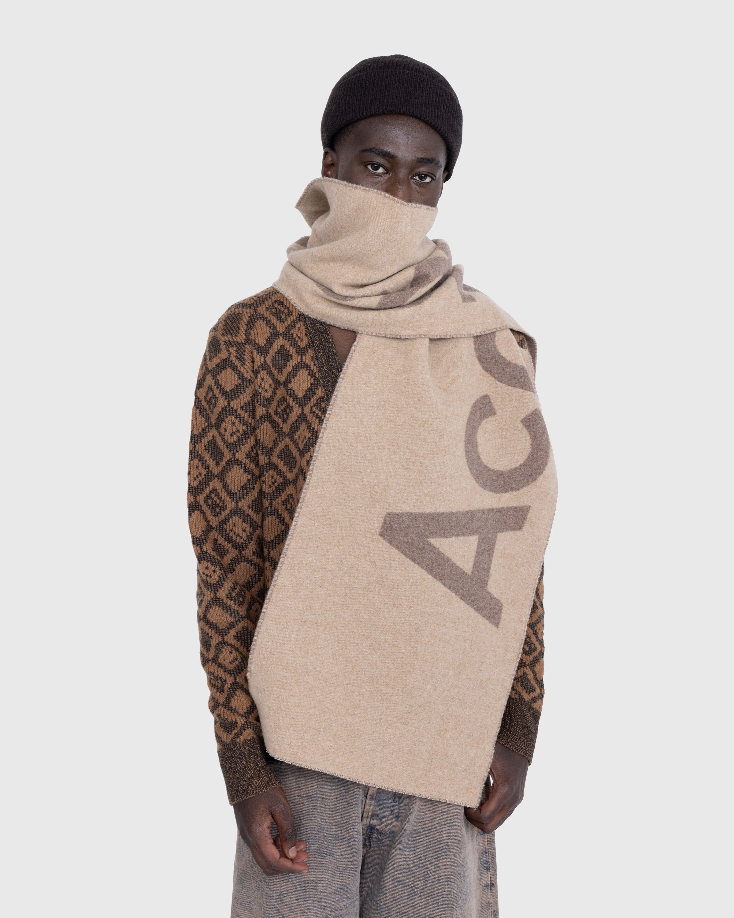 Acne Studios – Logo Jacquard Scarf Camel Brown - Scarves - Brown - Image 4