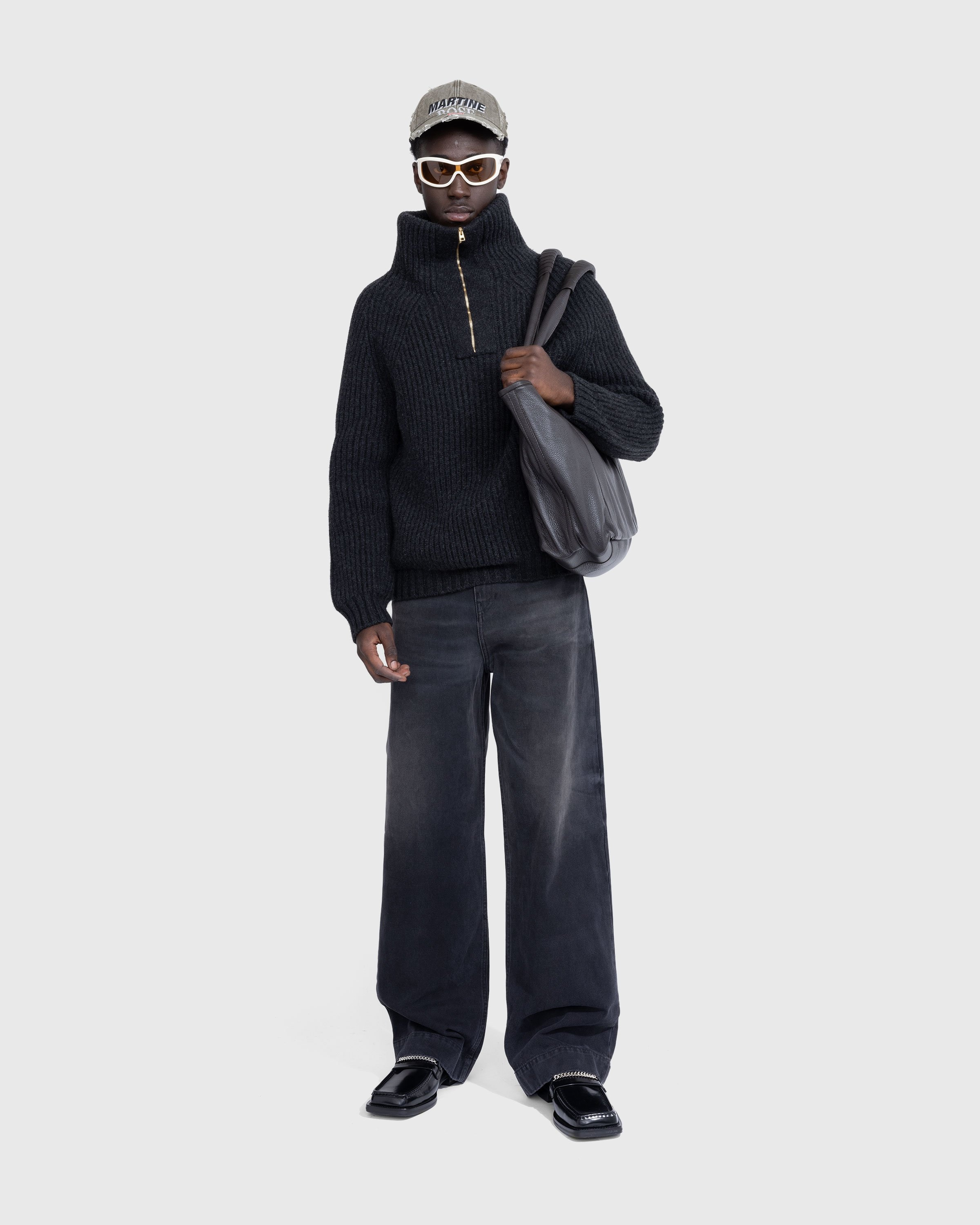 Meta Campania Collective – Michel Exaggerated Rib Cashmere Half Zip Weimaraner Grey - Knitwear - Grey - Image 2
