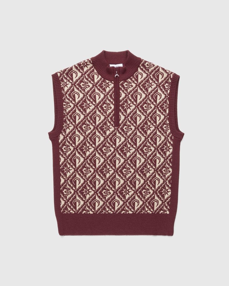 Moon Diamant Knit Jacquard Sleeveless Pullover Red