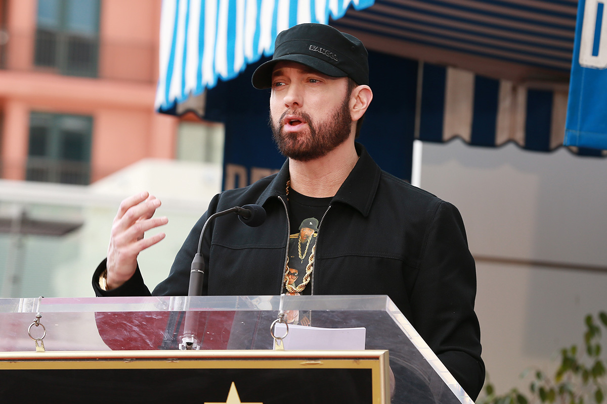 Eminem talks at a ceremony