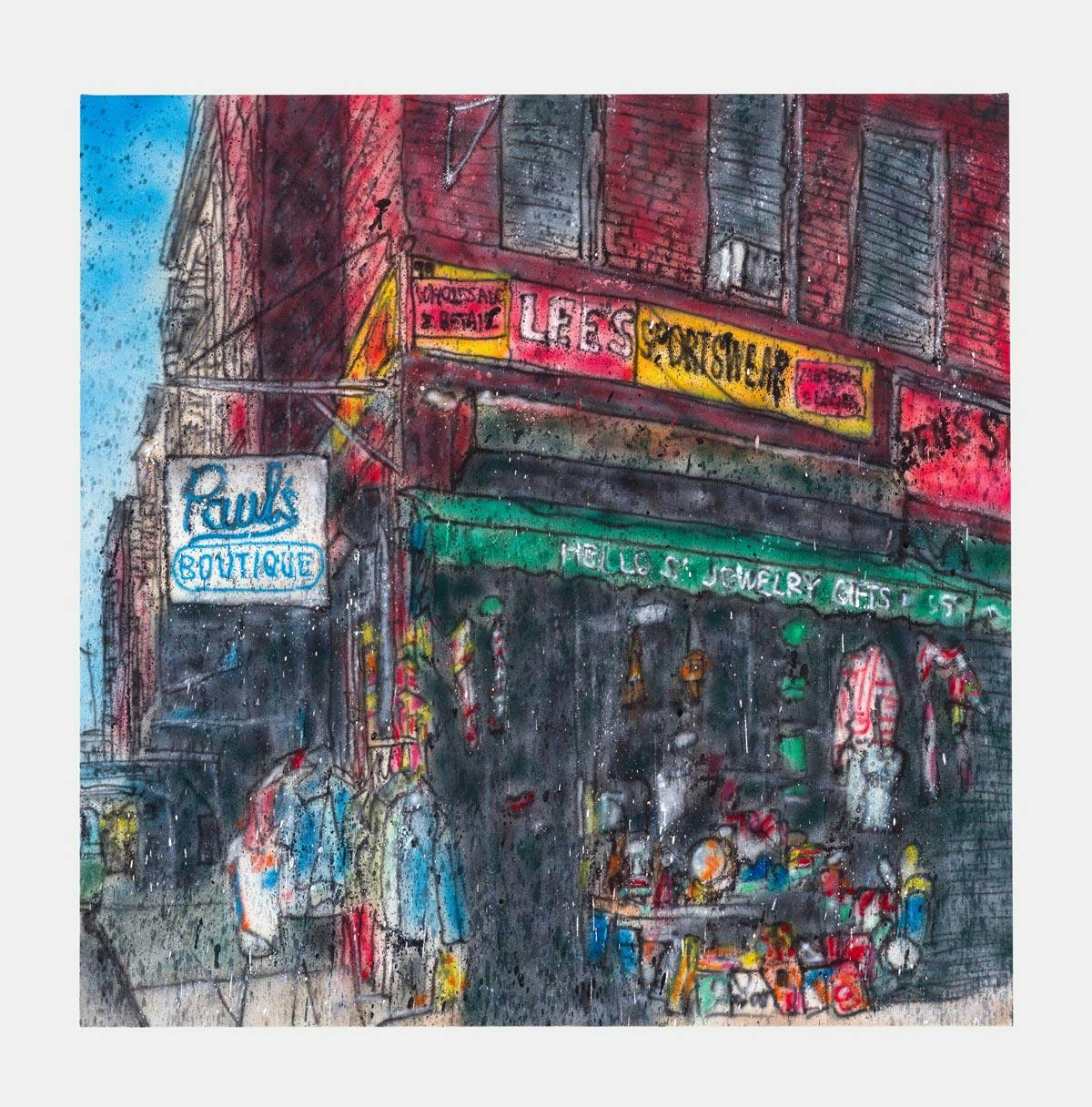 Untitled, 2020 Acrylic paint, aerosol on canvas 100 x 100 cm.