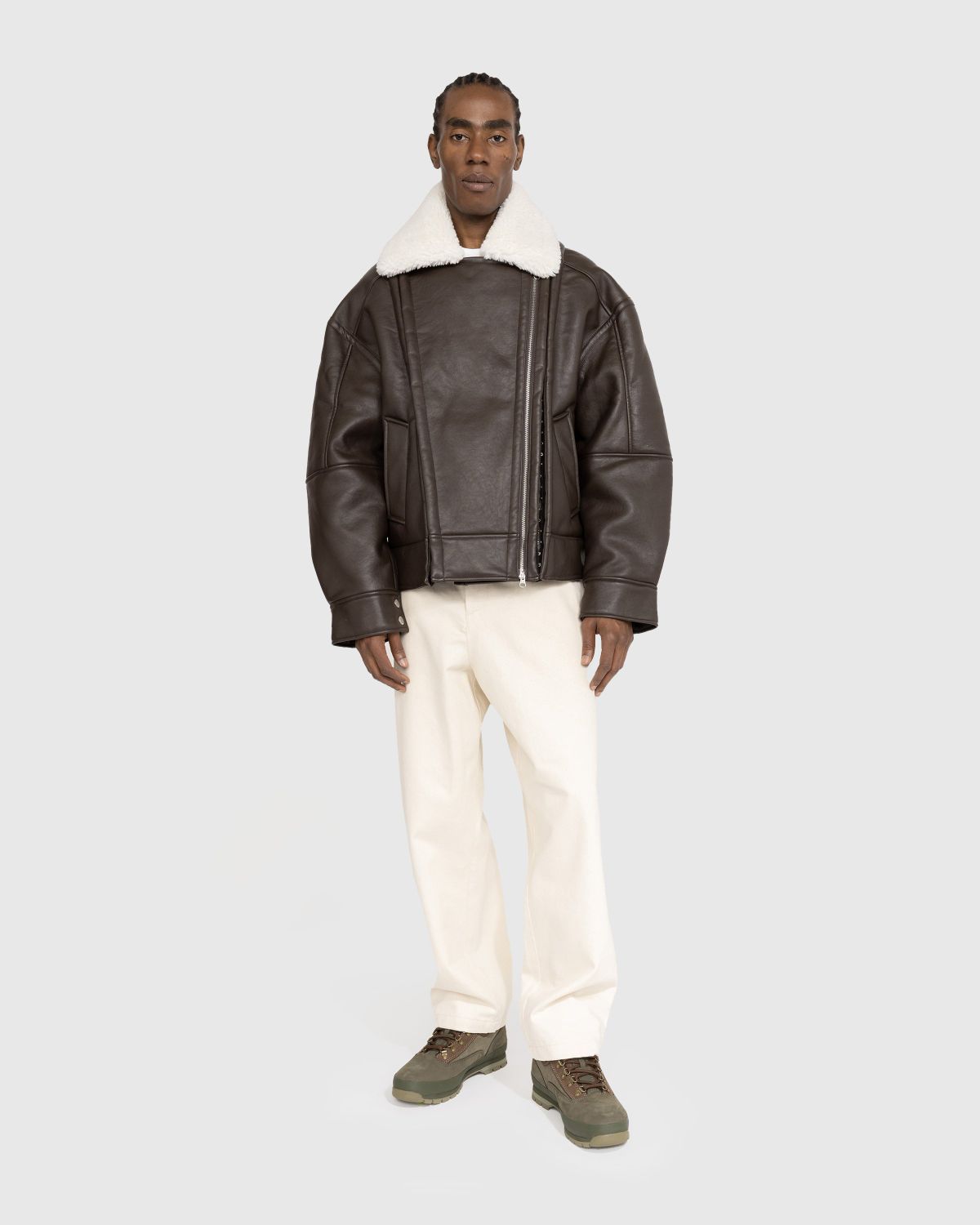 Y/Project – Hook and Eye Shearling Jacket Dark Brown/Off White