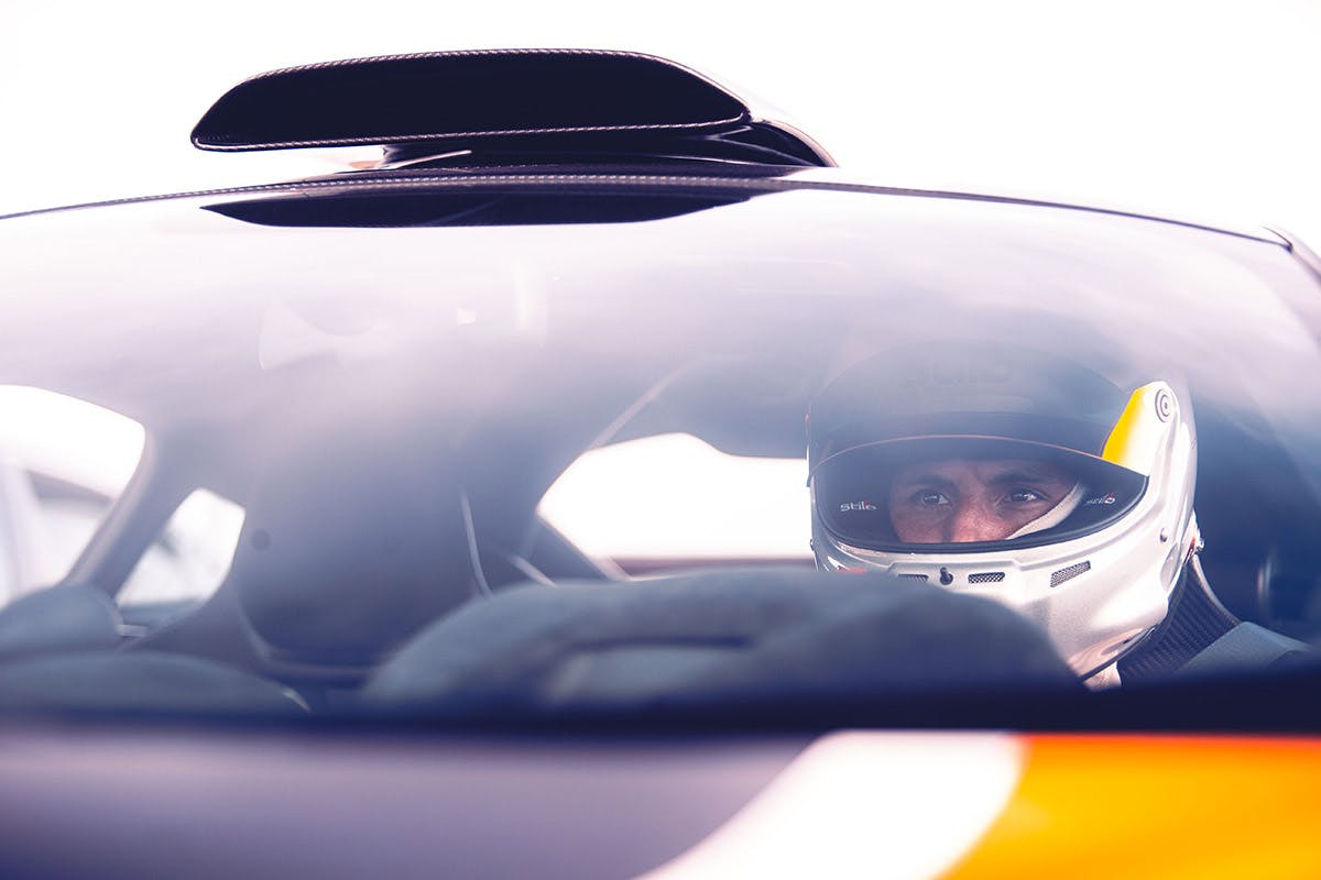 The MSO carbon fiber roof scoop, a $30,000+ option on other McLaren models is standard on the 620R, feeding air directly into the engine bay, maximizing engine intake and exhaust noise, and it sounds incredible.