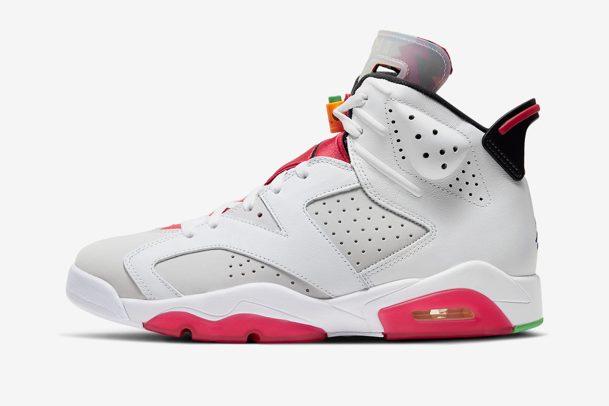 grey red and white Nike Air Jordan 6 hare product shot