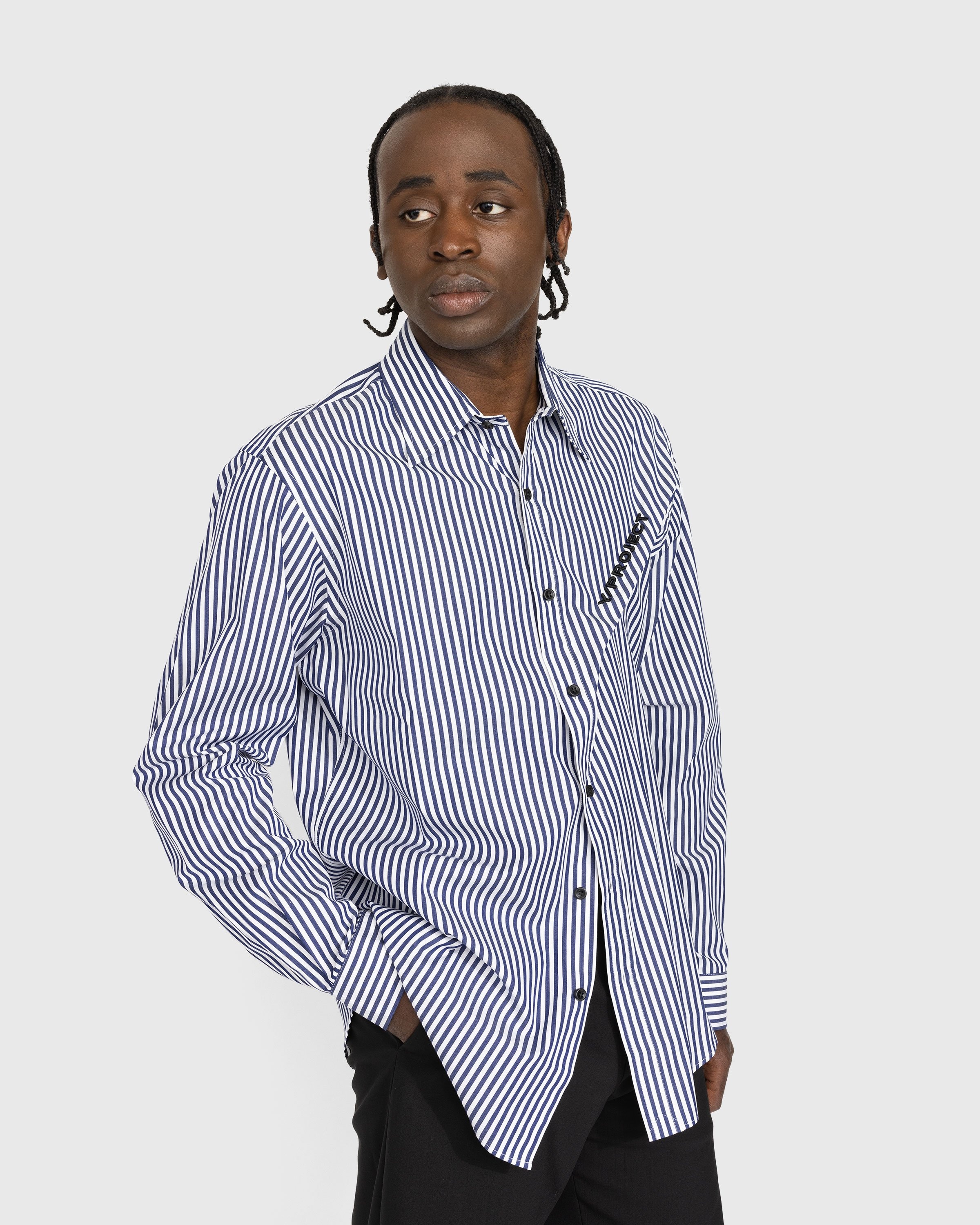 Y/Project – Pinched Logo Stripe Shirt Navy/White - Shirts - Blue - Image 2